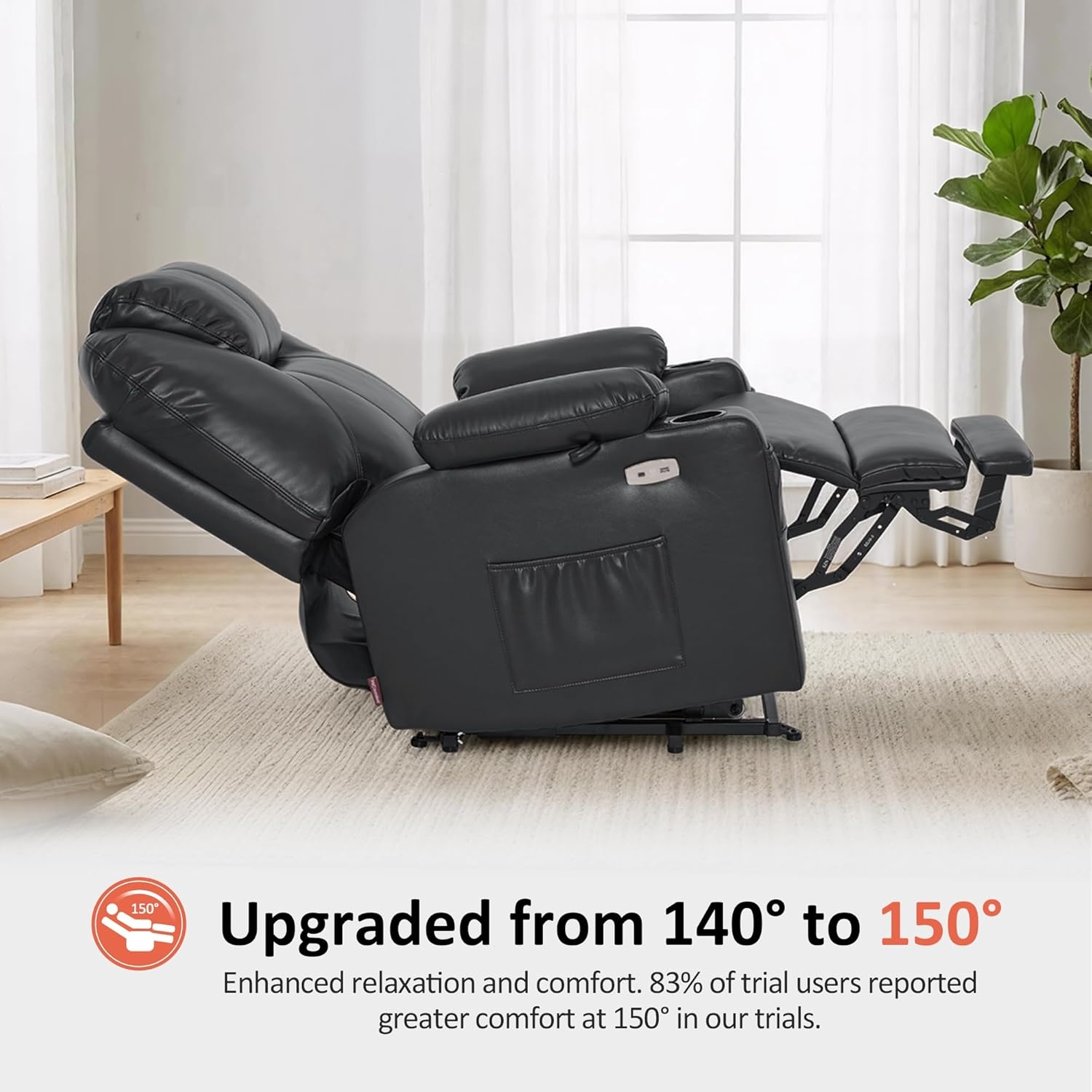 image:imageMCombo Extra Wide Power Lift Recliner Chair for Elderly Lift Chair with Heat and Massage for Big People USBampType C Ports Cup Holders Faux Leather R7045 Grey MediumWideBlack