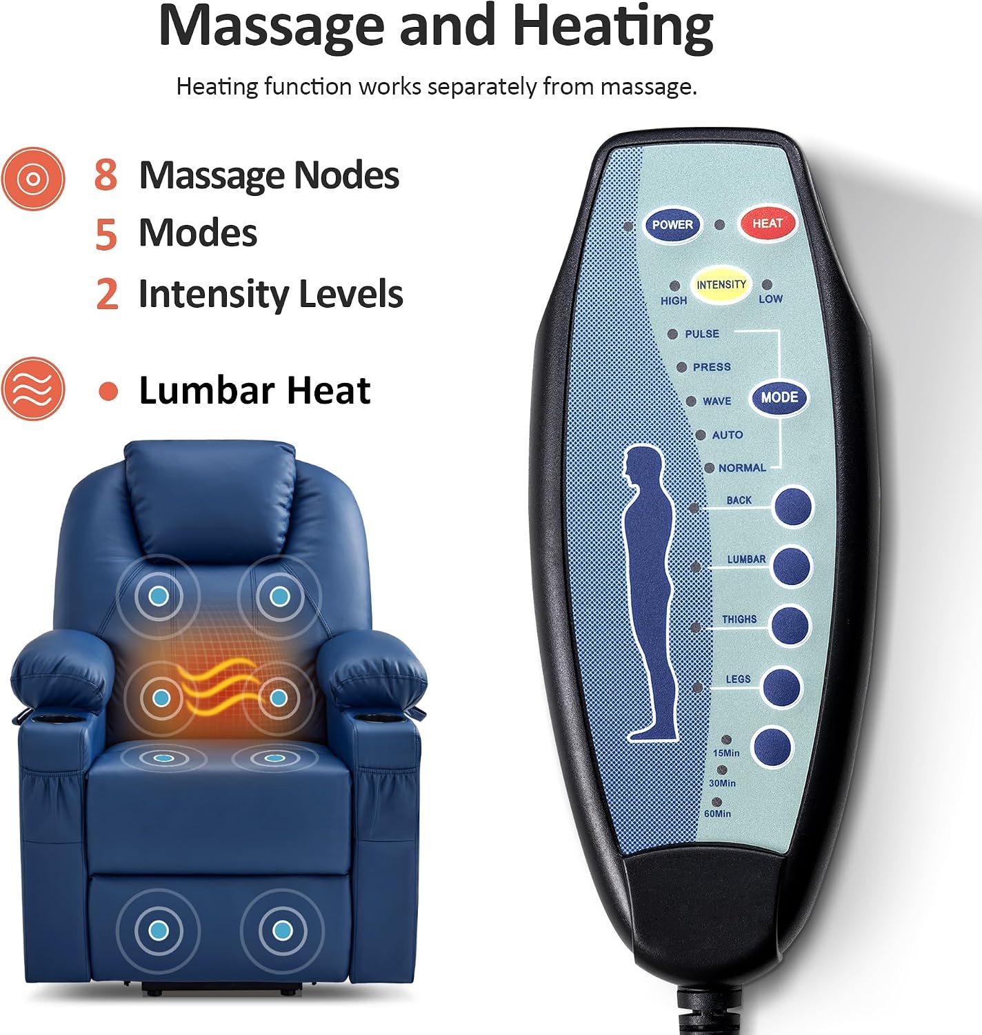 image:imageMCombo Extra Wide Power Lift Recliner Chair for Elderly Lift Chair with Heat and Massage for Big People USBampType C Ports Cup Holders Faux Leather R7045 Grey MediumWideBlue