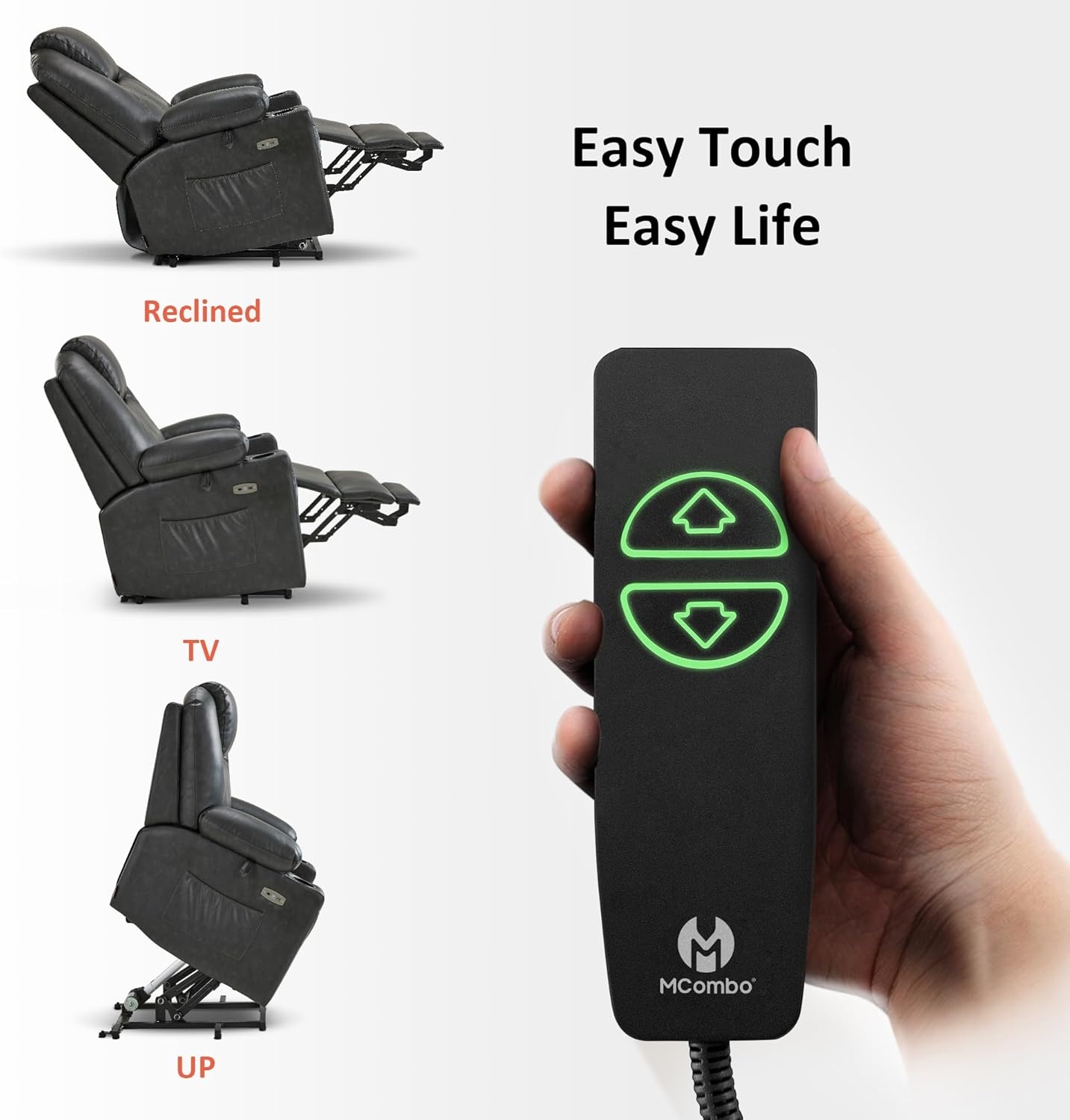 image:imageMCombo Extra Wide Power Lift Recliner Chair for Elderly Lift Chair with Heat and Massage for Big People USBampType C Ports Cup Holders Faux Leather R7045 Grey MediumWideGrey
