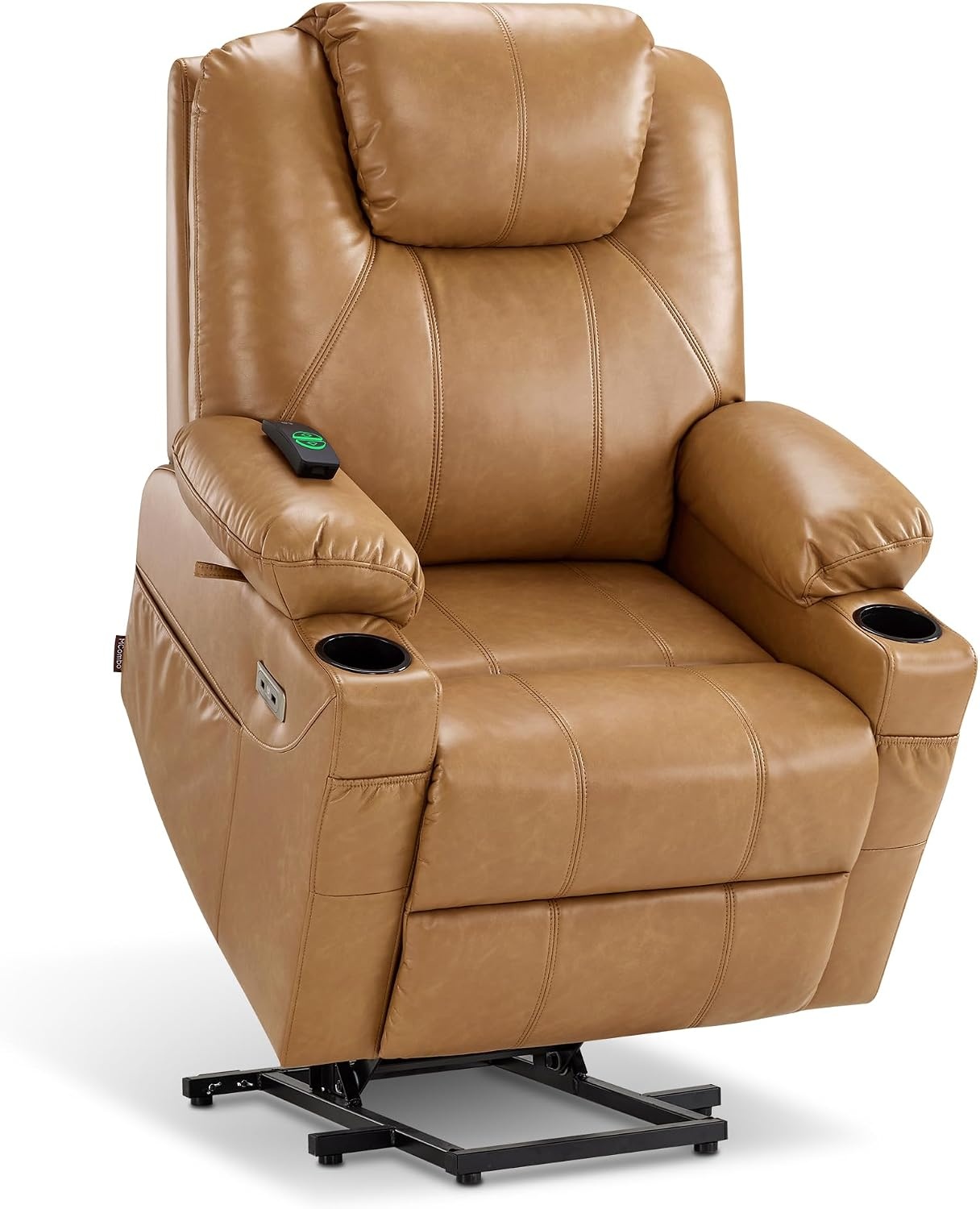 image:imageMCombo Extra Wide Power Lift Recliner Chair for Elderly Lift Chair with Heat and Massage for Big People USBampType C Ports Cup Holders Faux Leather R7045 Grey MediumWideTawny