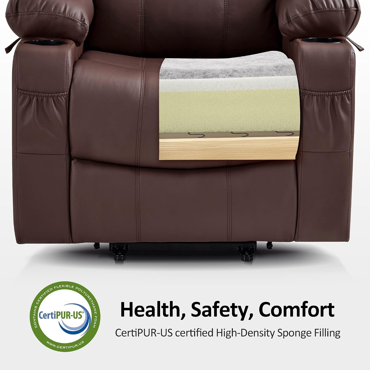 image:imageMCombo Extra Wide Power Lift Recliner Chair for Elderly Lift Chair with Heat and Massage for Big People USBampType C Ports Cup Holders Faux Leather R7045 Grey MediumWideLight Brown