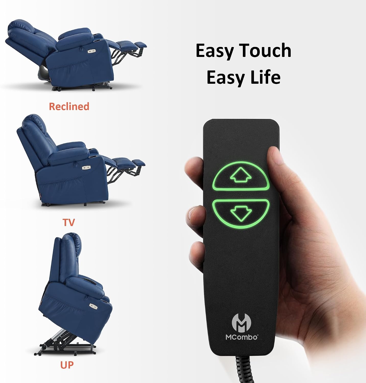 image:imageMCombo Extra Wide Power Lift Recliner Chair for Elderly Lift Chair with Heat and Massage for Big People USBampType C Ports Cup Holders Faux Leather R7045 Grey MediumWideBlue