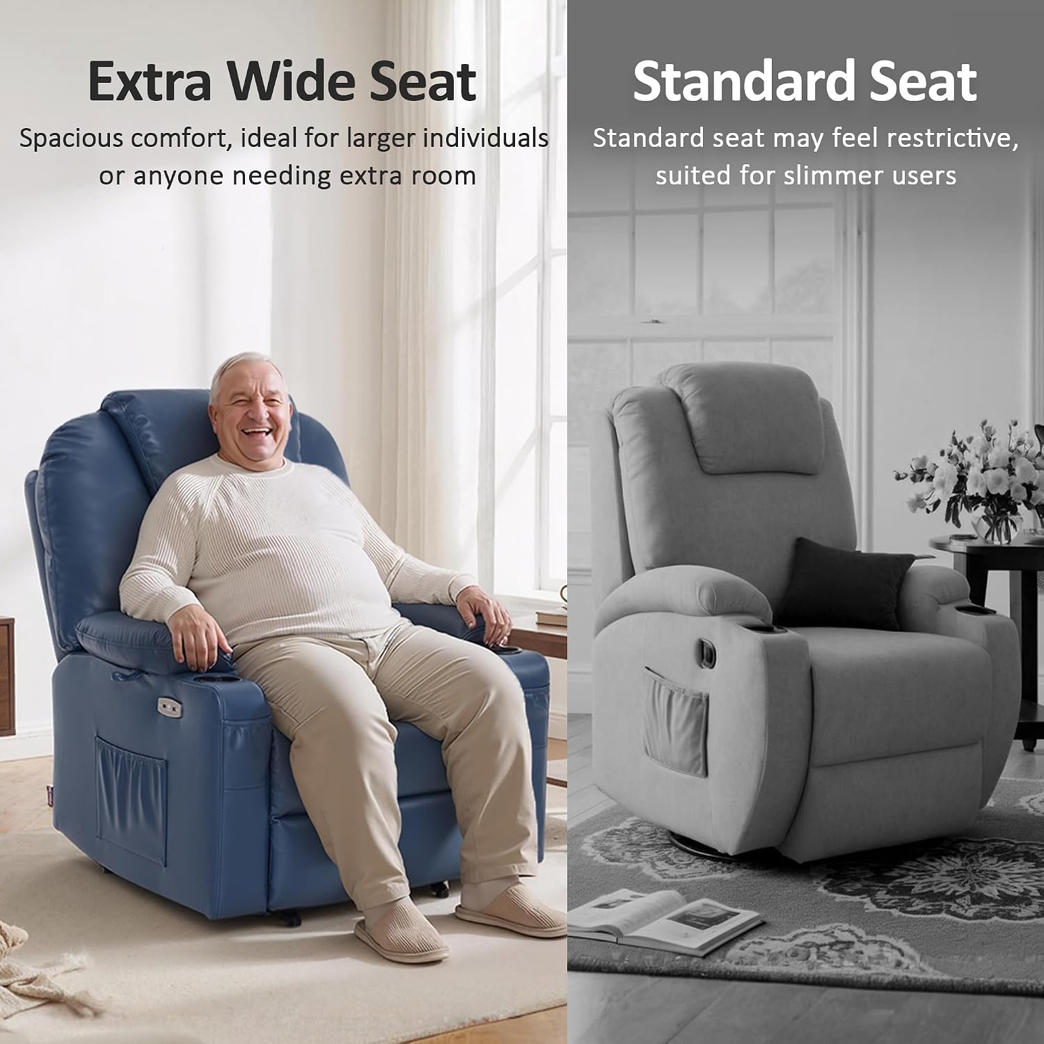 image:imageMCombo Extra Wide Power Lift Recliner Chair for Elderly Lift Chair with Heat and Massage for Big People USBampType C Ports Cup Holders Faux Leather R7045 Grey MediumWideBlue
