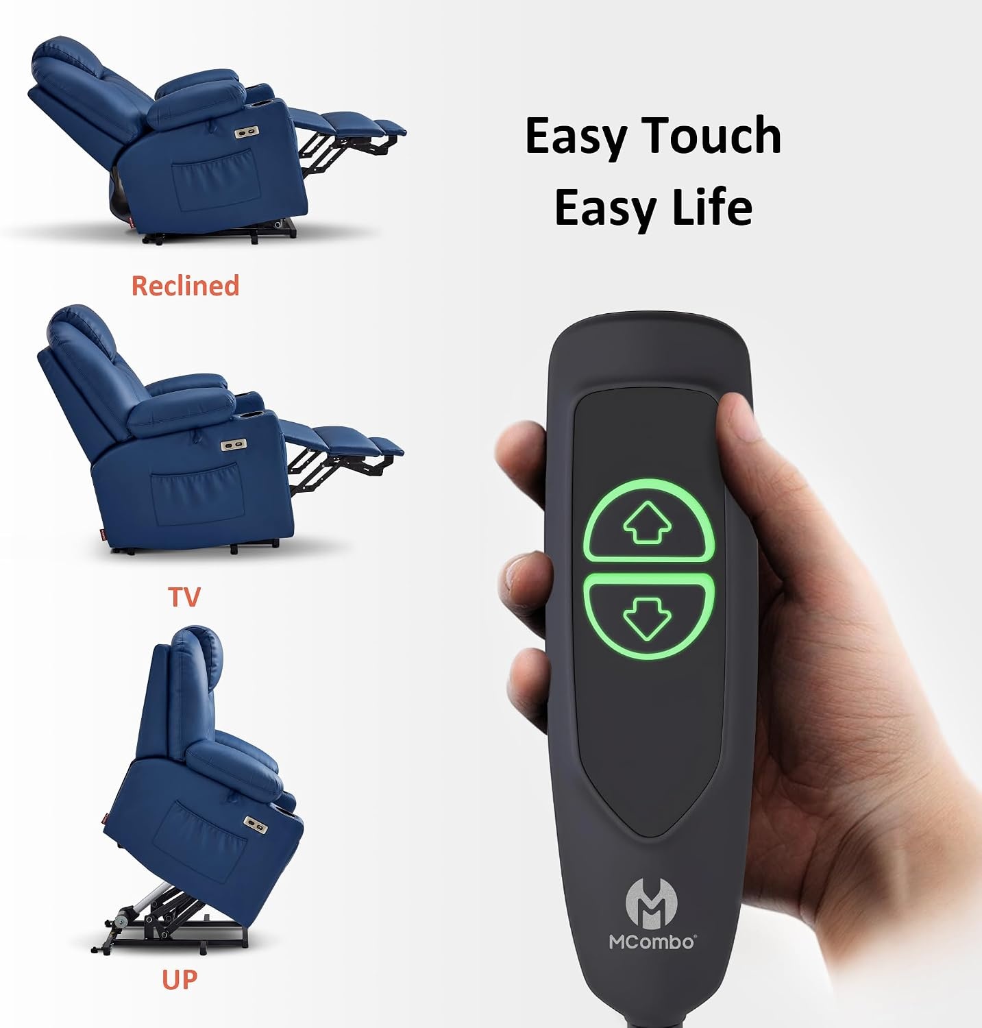 image:imageMCombo Extra Wide Power Lift Recliner Chair for Elderly Lift Chair with Heat and Massage for Big People USBampType C Ports Cup Holders Faux Leather R7045 Grey MediumWideBlue