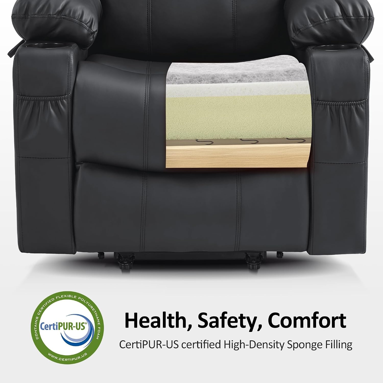 image:imageMCombo Extra Wide Power Lift Recliner Chair for Elderly Lift Chair with Heat and Massage for Big People USBampType C Ports Cup Holders Faux Leather R7045 Grey MediumWideBlack