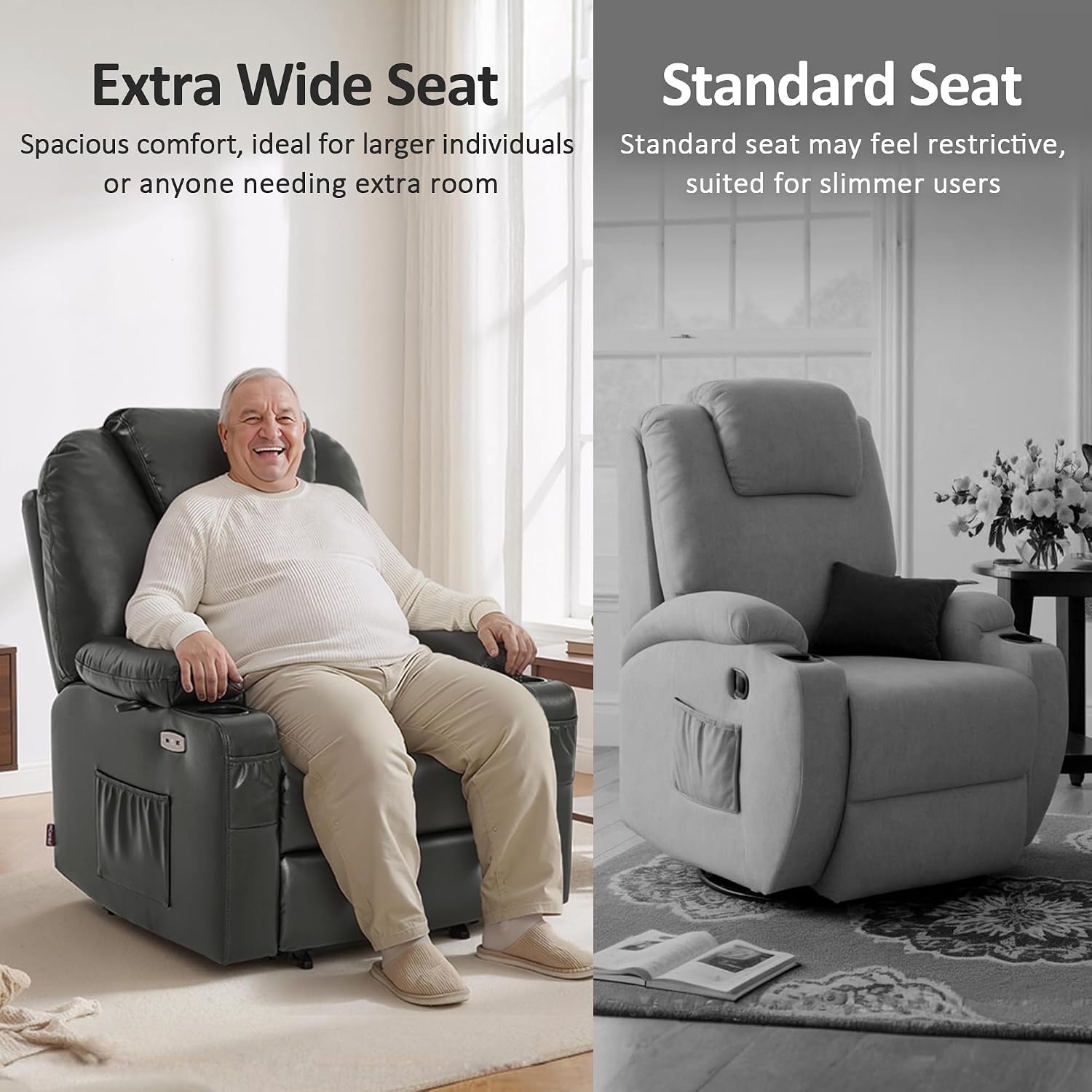 image:imageMCombo Extra Wide Power Lift Recliner Chair for Elderly Lift Chair with Heat and Massage for Big People USBampType C Ports Cup Holders Faux Leather R7045 Grey MediumWideGrey