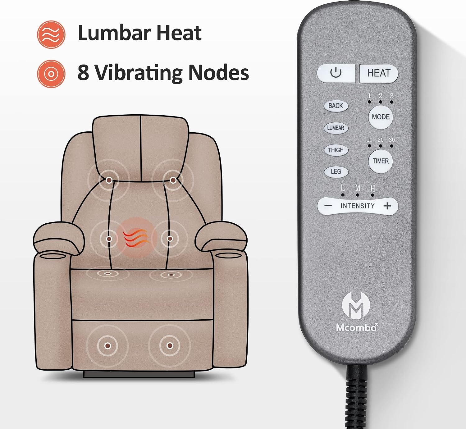 image:imageMCombo Extra Wide Power Lift Recliner Chair for Elderly Lift Chair with Heat and Massage for Big People USBampType C Ports Cup Holders Faux Leather R7045 Grey MediumWideDark Brown