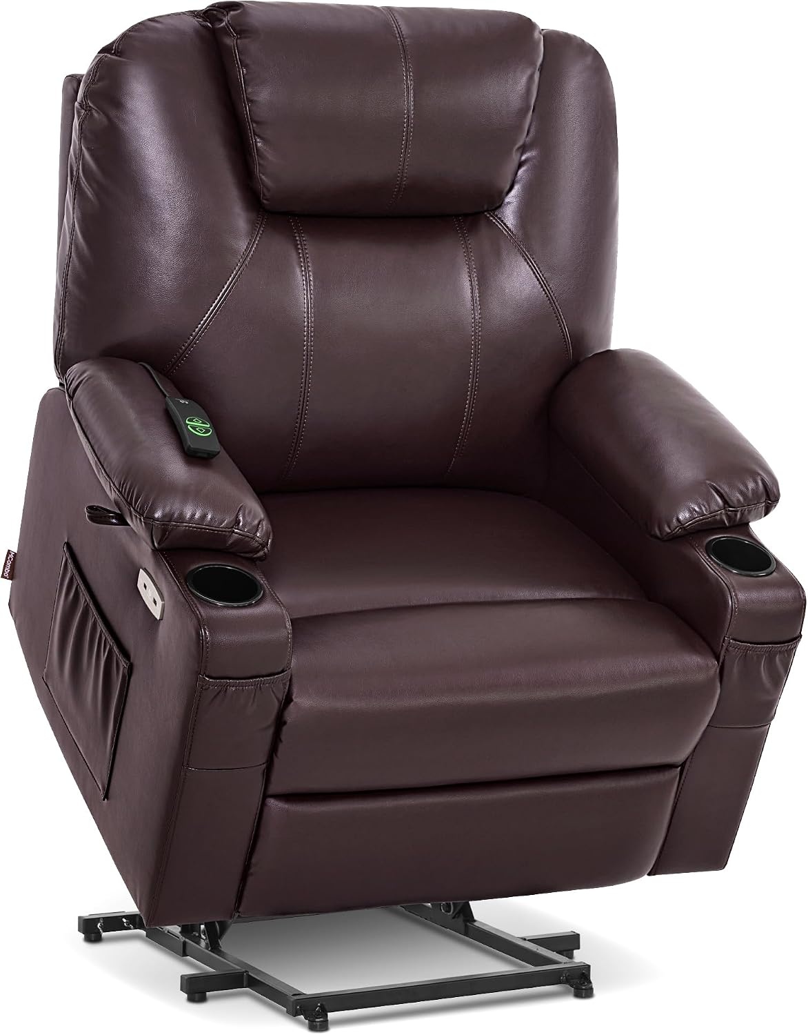 image:imageMCombo Extra Wide Power Lift Recliner Chair for Elderly Lift Chair with Heat and Massage for Big People USBampType C Ports Cup Holders Faux Leather R7045 Grey MediumWideDark Brown
