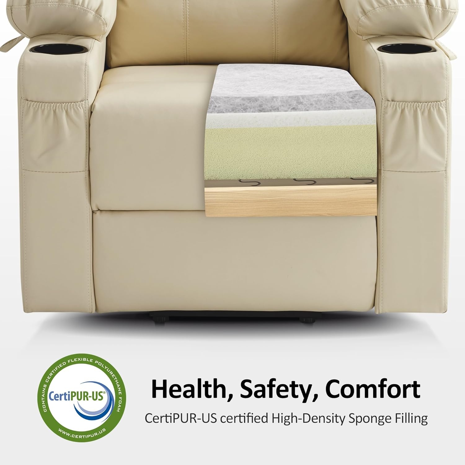 image:imageMCombo Extra Wide Power Lift Recliner Chair for Elderly Lift Chair with Heat and Massage for Big People USBampType C Ports Cup Holders Faux Leather R7045 Grey MediumWideCream White