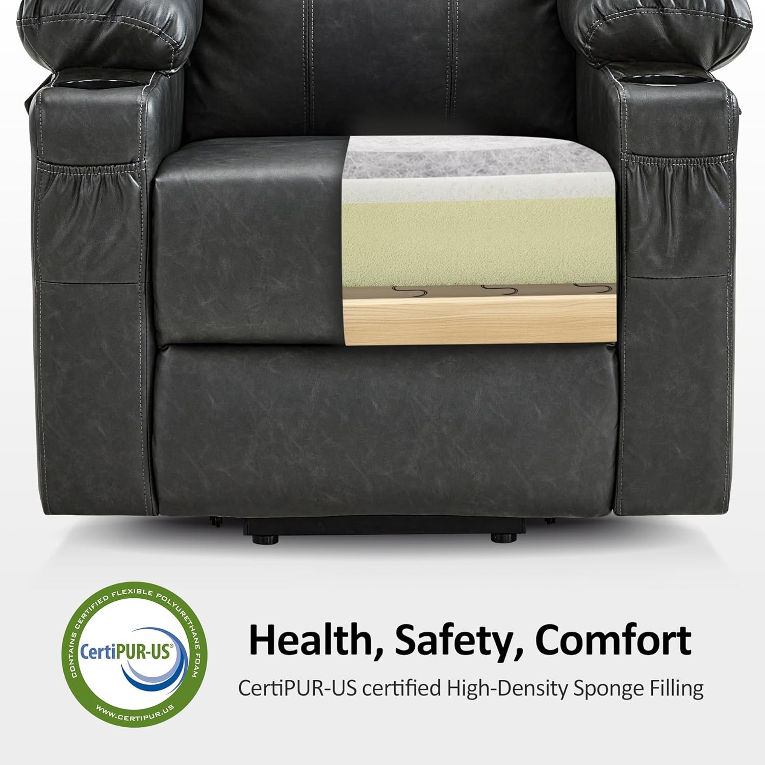 image:imageMCombo Extra Wide Power Lift Recliner Chair for Elderly Lift Chair with Heat and Massage for Big People USBampType C Ports Cup Holders Faux Leather R7045 Grey MediumWideGrey