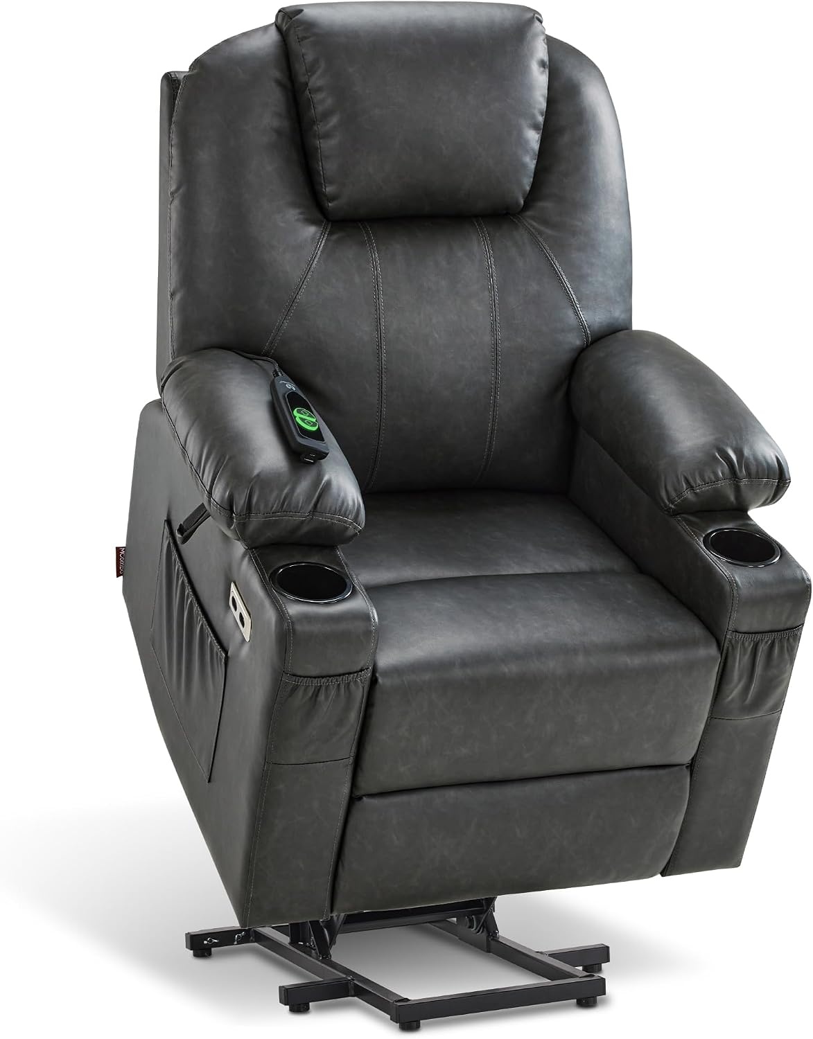 image:imageMCombo Extra Wide Power Lift Recliner Chair for Elderly Lift Chair with Heat and Massage for Big People USBampType C Ports Cup Holders Faux Leather R7045 Grey MediumWideGrey