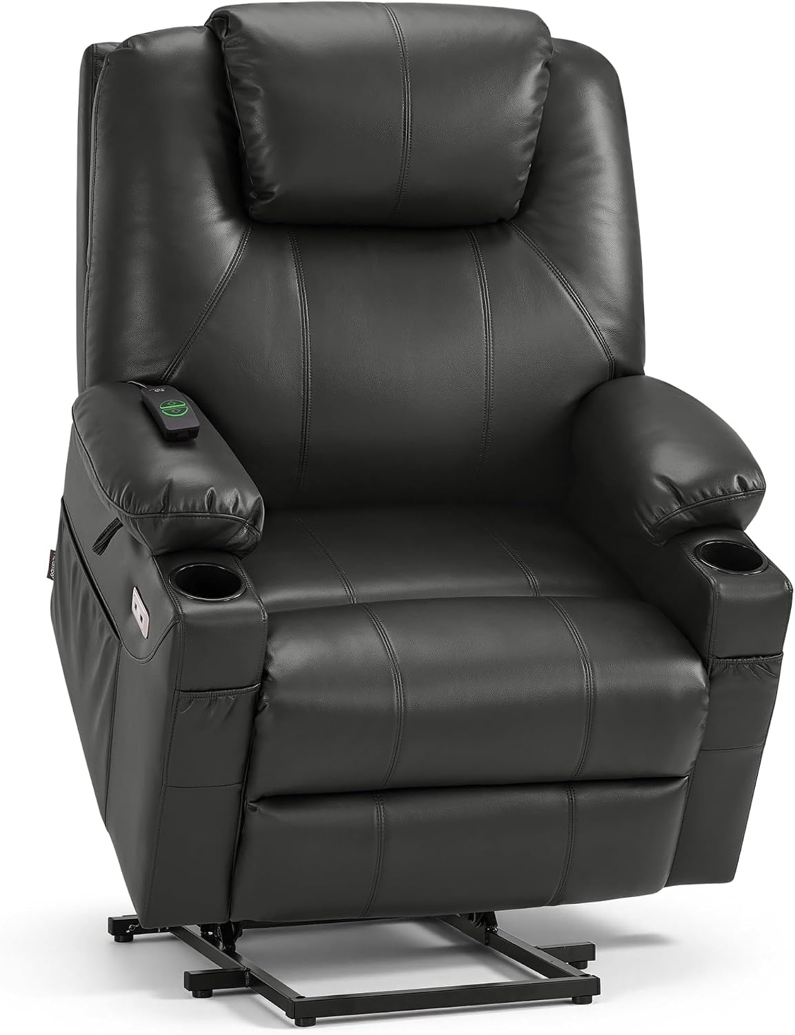 image:imageMCombo Extra Wide Power Lift Recliner Chair for Elderly Lift Chair with Heat and Massage for Big People USBampType C Ports Cup Holders Faux Leather R7045 Grey MediumWideGrey
