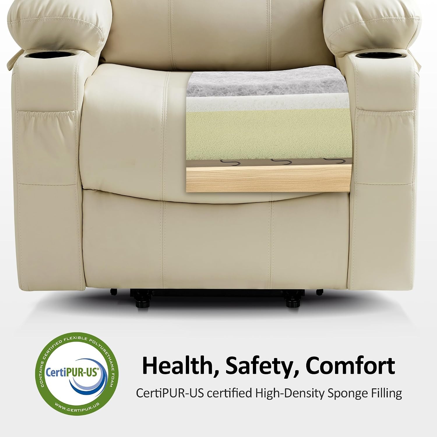 image:imageMCombo Extra Wide Power Lift Recliner Chair for Elderly Lift Chair with Heat and Massage for Big People USBampType C Ports Cup Holders Faux Leather R7045 Grey MediumWideCream White