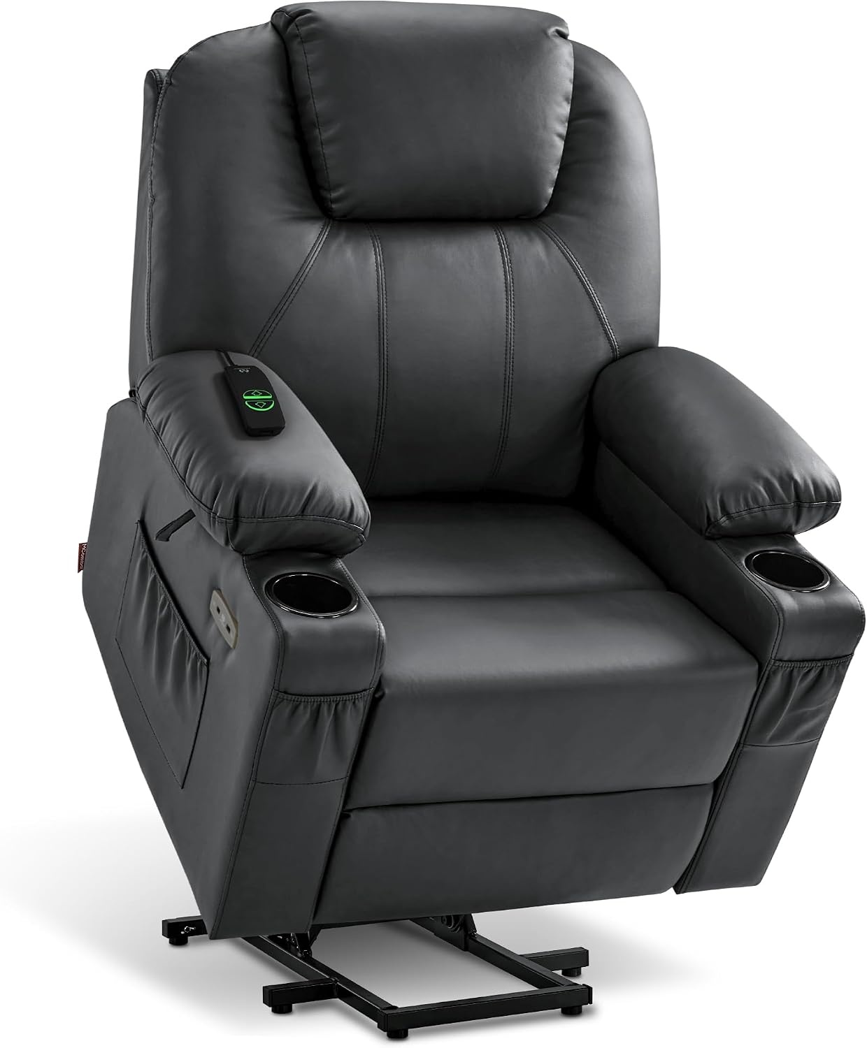 image:imageMCombo Extra Wide Power Lift Recliner Chair for Elderly Lift Chair with Heat and Massage for Big People USBampType C Ports Cup Holders Faux Leather R7045 Grey MediumWideBlack