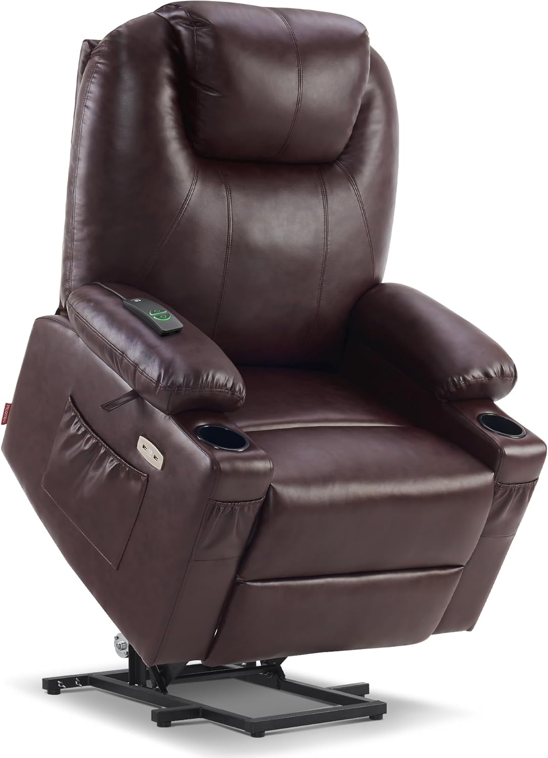 image:imageMCombo Extra Wide Power Lift Recliner Chair for Elderly Lift Chair with Heat and Massage for Big People USBampType C Ports Cup Holders Faux Leather R7045 Grey MediumWideDark Brown