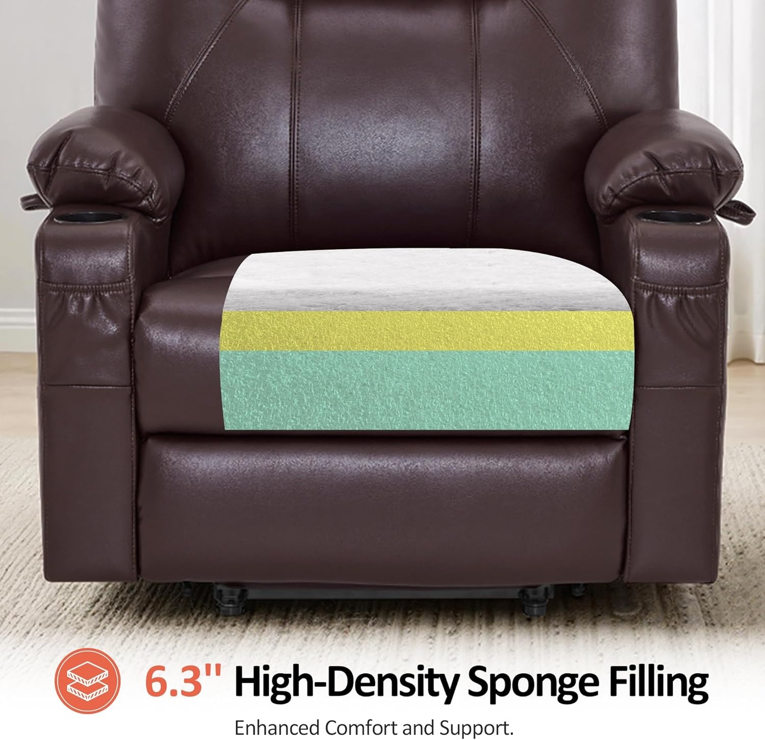 image:imageMCombo Extra Wide Power Lift Recliner Chair for Elderly Lift Chair with Heat and Massage for Big People USBampType C Ports Cup Holders Faux Leather R7045 Grey MediumWideDark Brown