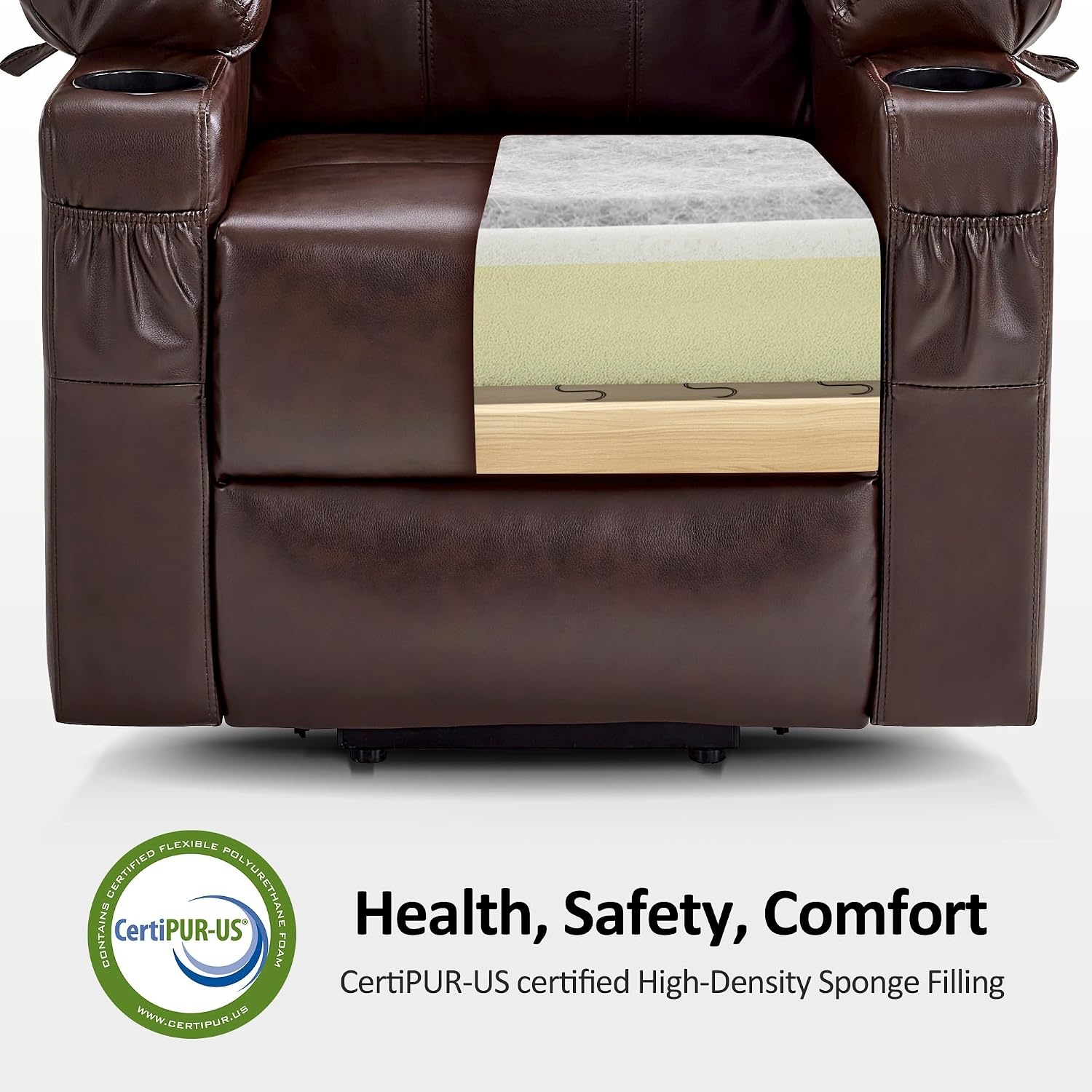 image:imageMCombo Extra Wide Power Lift Recliner Chair for Elderly Lift Chair with Heat and Massage for Big People USBampType C Ports Cup Holders Faux Leather R7045 Grey MediumWideDark Brown