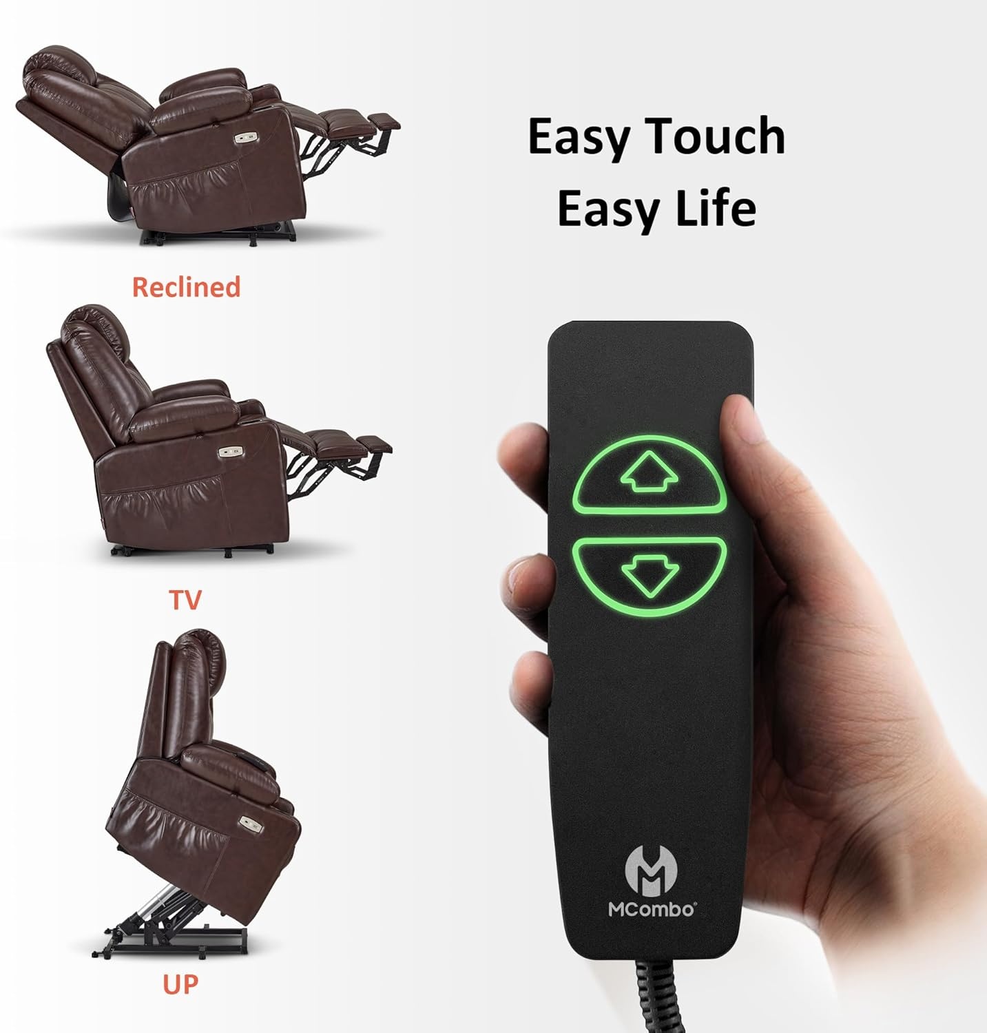 image:imageMCombo Extra Wide Power Lift Recliner Chair for Elderly Lift Chair with Heat and Massage for Big People USBampType C Ports Cup Holders Faux Leather R7045 Grey MediumWideDark Brown