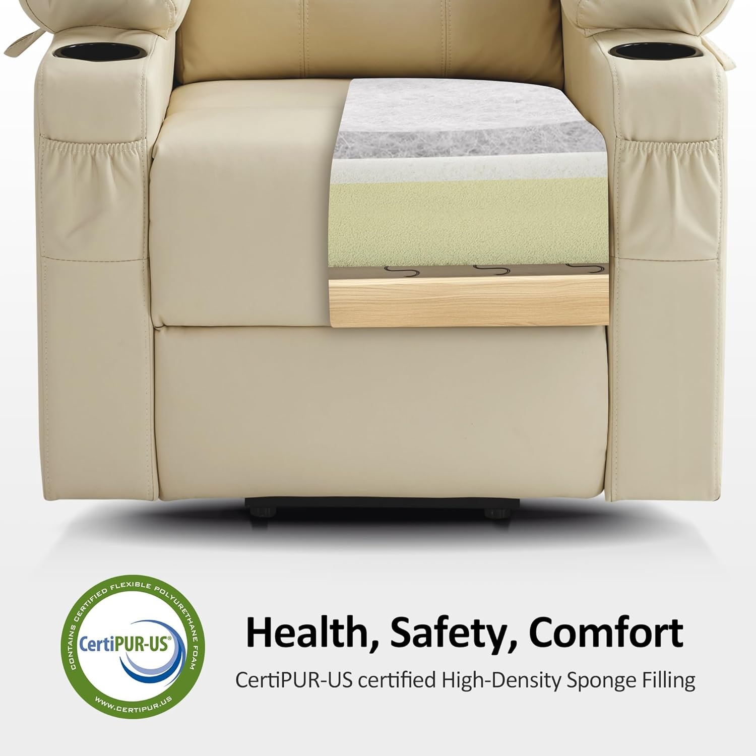 image:imageMCombo Extra Wide Power Lift Recliner Chair for Elderly Lift Chair with Heat and Massage for Big People USBampType C Ports Cup Holders Faux Leather R7045 Grey MediumWideCream White