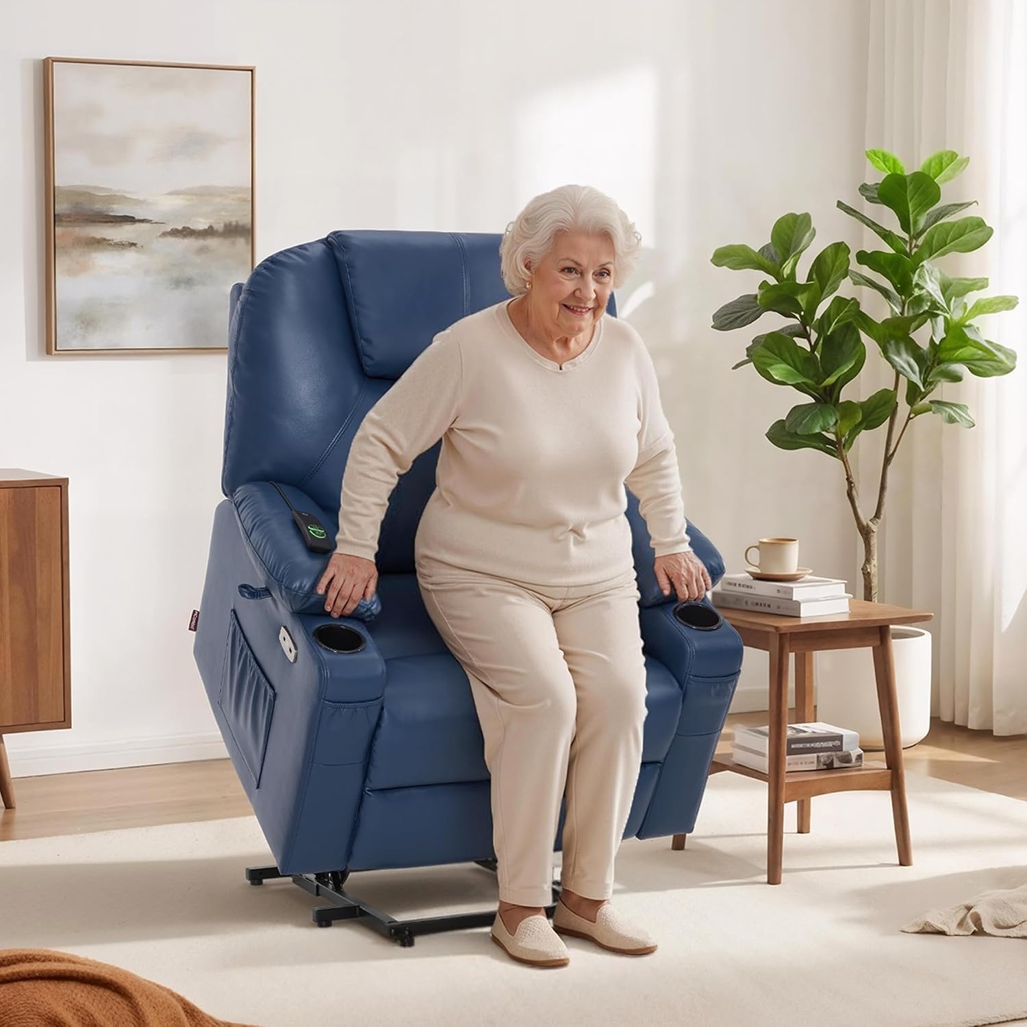 image:imageMCombo Extra Wide Power Lift Recliner Chair for Elderly Lift Chair with Heat and Massage for Big People USBampType C Ports Cup Holders Faux Leather R7045 Grey MediumWideBlue