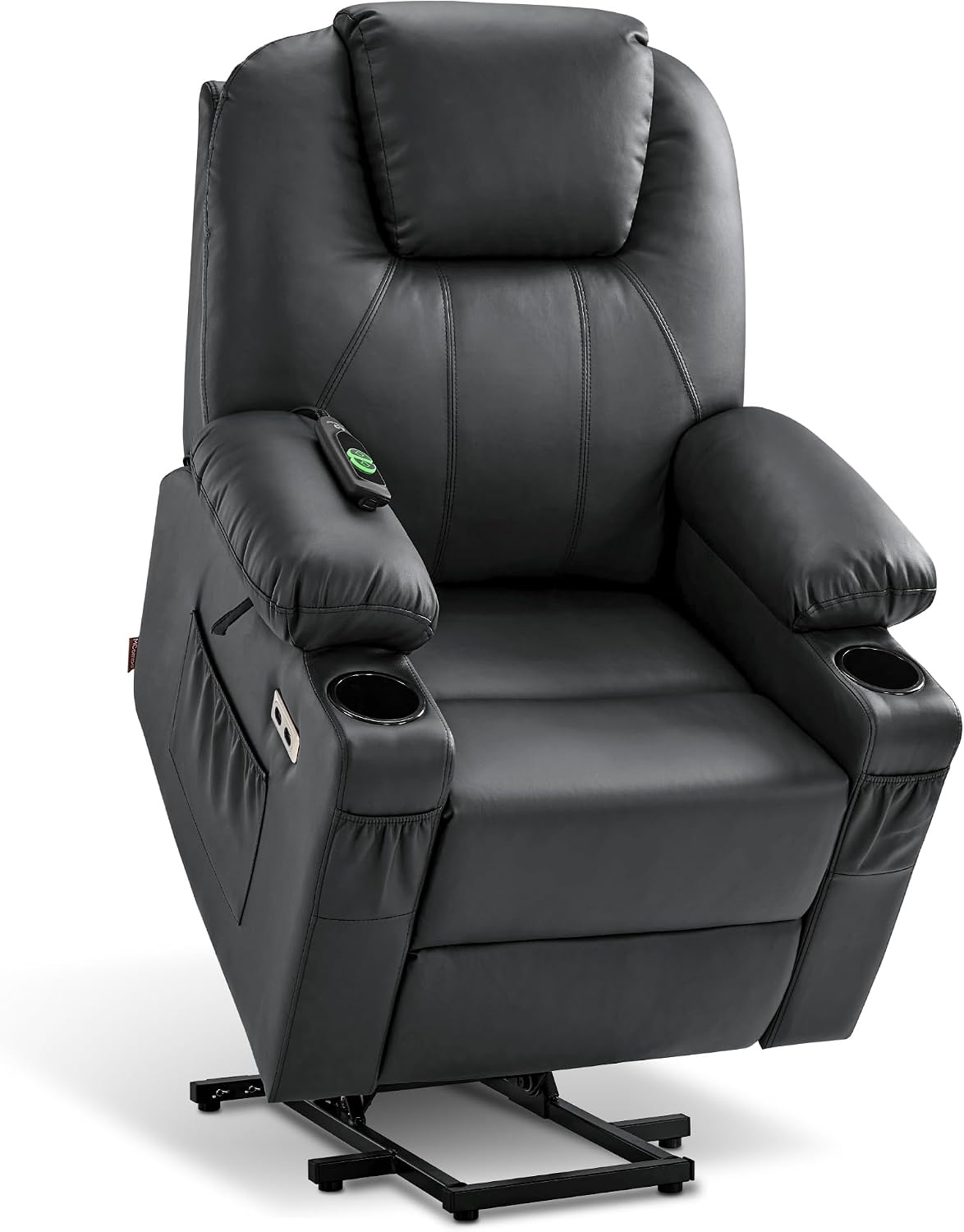 image:imageMCombo Extra Wide Power Lift Recliner Chair for Elderly Lift Chair with Heat and Massage for Big People USBampType C Ports Cup Holders Faux Leather R7045 Grey MediumWideBlack