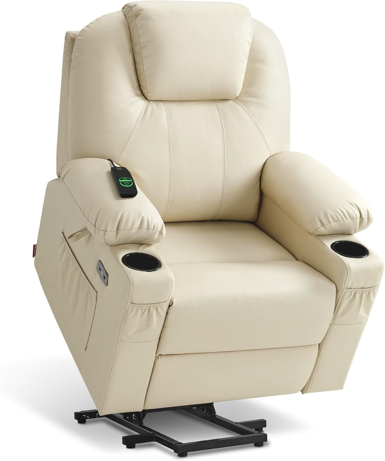 image:imageMCombo Extra Wide Power Lift Recliner Chair for Elderly Lift Chair with Heat and Massage for Big People USBampType C Ports Cup Holders Faux Leather R7045 Grey MediumWideCream White