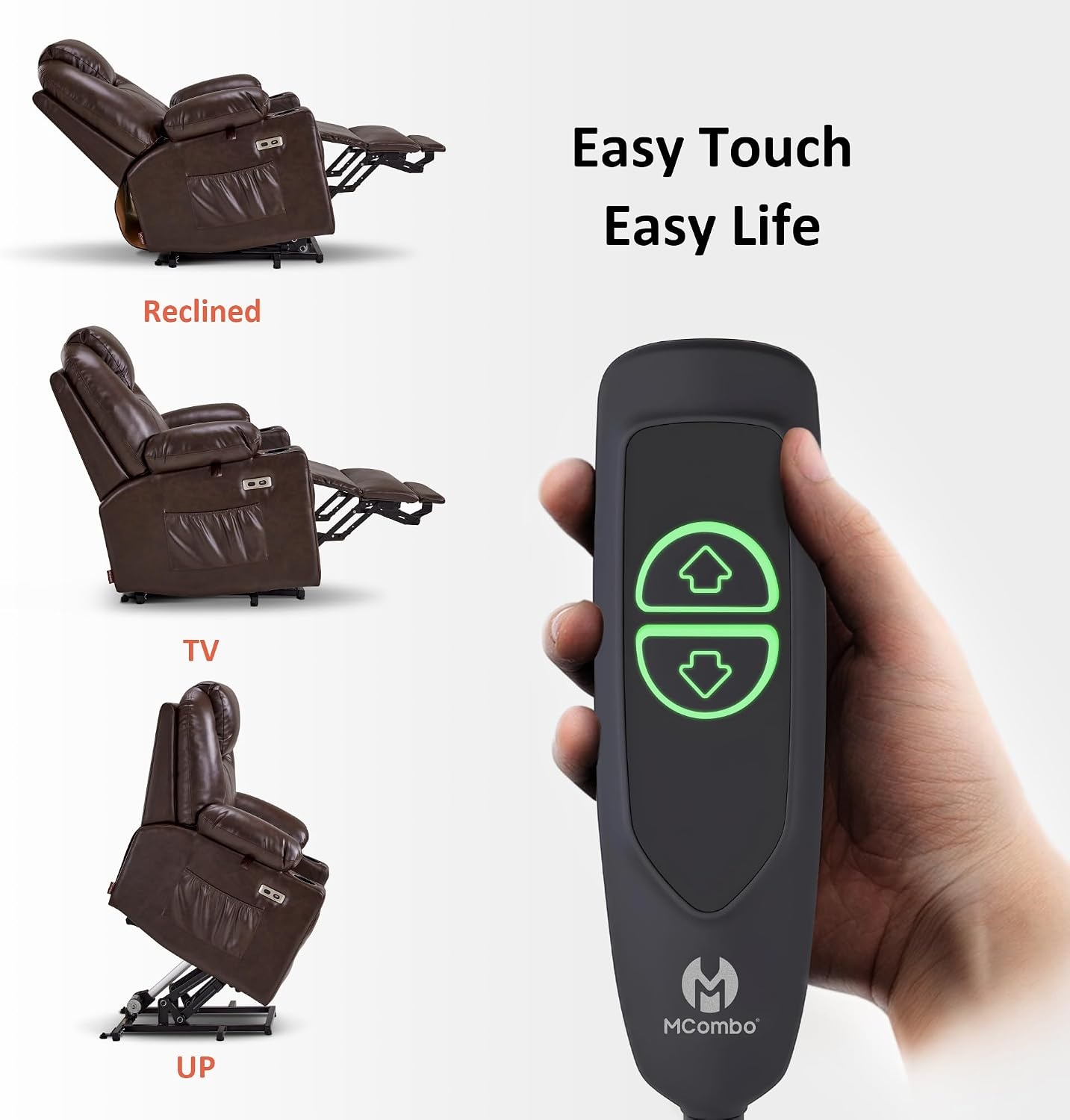 image:imageMCombo Extra Wide Power Lift Recliner Chair for Elderly Lift Chair with Heat and Massage for Big People USBampType C Ports Cup Holders Faux Leather R7045 Grey MediumWideDark Brown