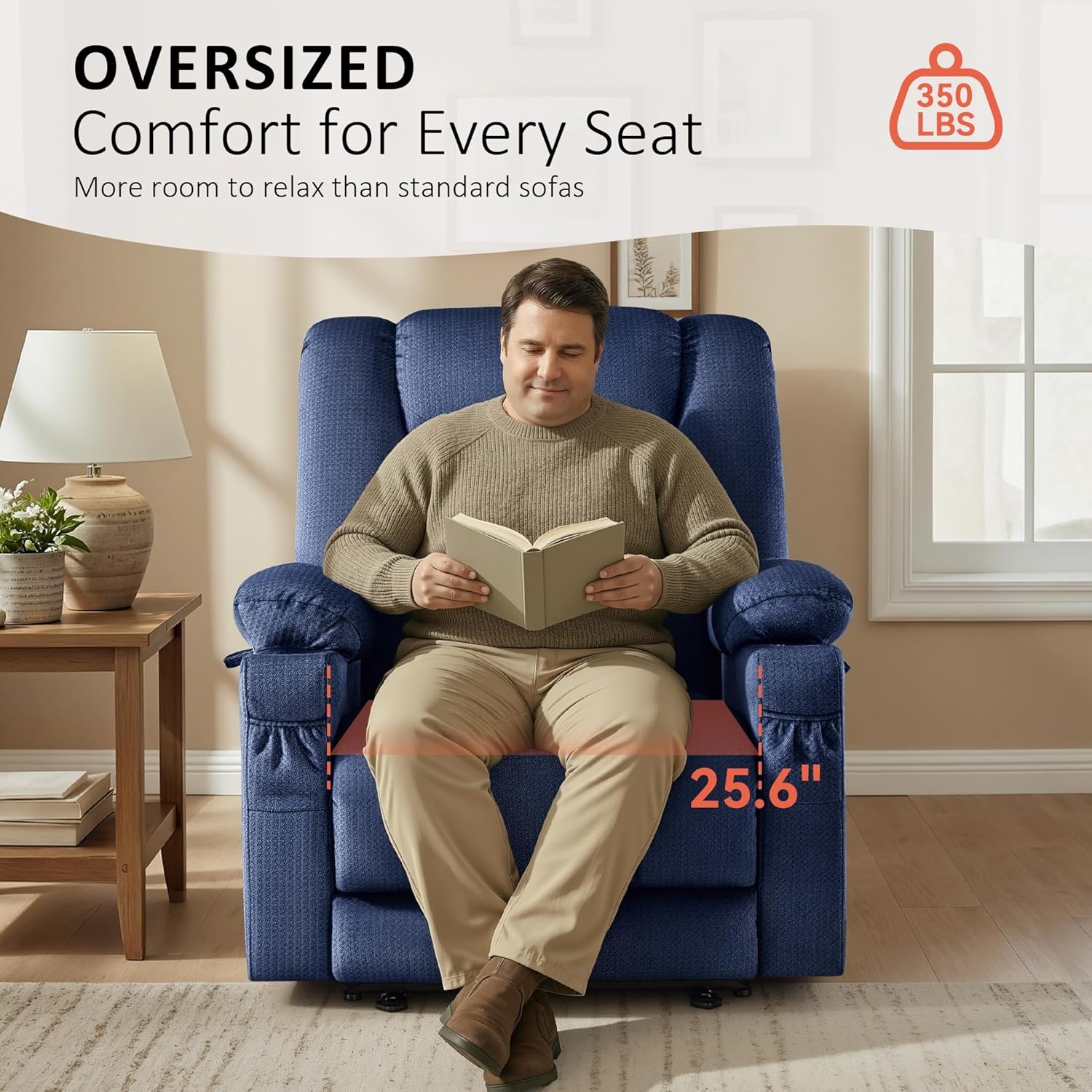 image:imageMCombo Recliner Chair for Adults Zero Gravity Recliner with Massage and Heat USB amp Type C Ports Cup Holders for Living Room PR670 Medium BrownBlue