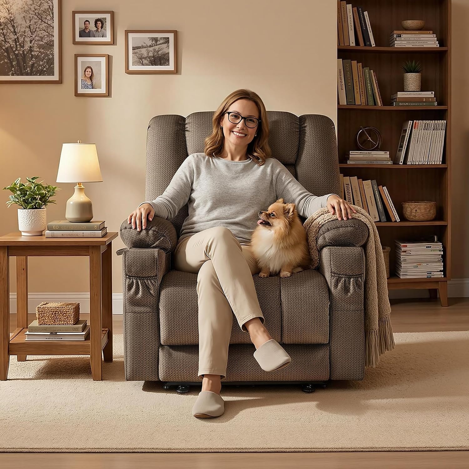 image:imageMCombo Recliner Chair for Adults Zero Gravity Recliner with Massage and Heat USB amp Type C Ports Cup Holders for Living Room PR670 Medium BrownBrown