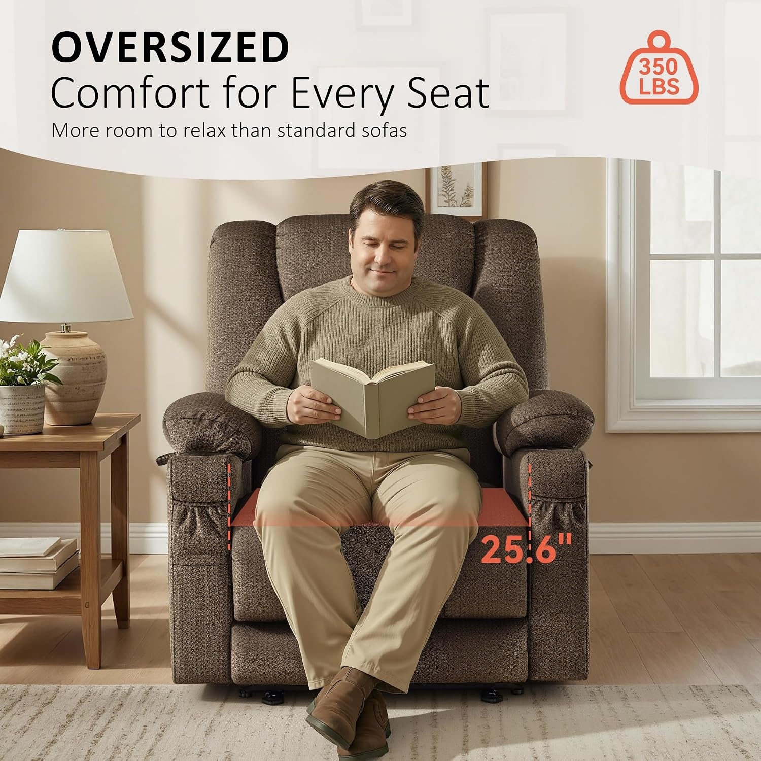 image:imageMCombo Recliner Chair for Adults Zero Gravity Recliner with Massage and Heat USB amp Type C Ports Cup Holders for Living Room PR670 Medium BrownBrown
