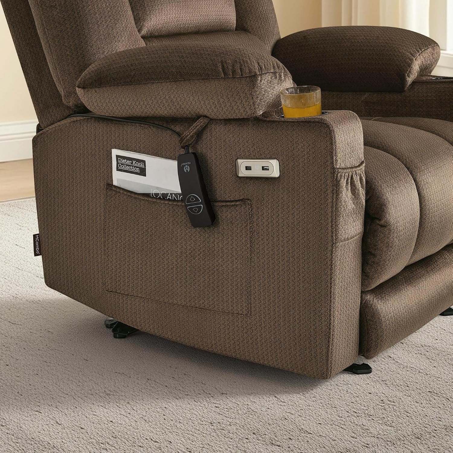 image:imageMCombo Recliner Chair for Adults Zero Gravity Recliner with Massage and Heat USB amp Type C Ports Cup Holders for Living Room PR670 Medium BrownBrown
