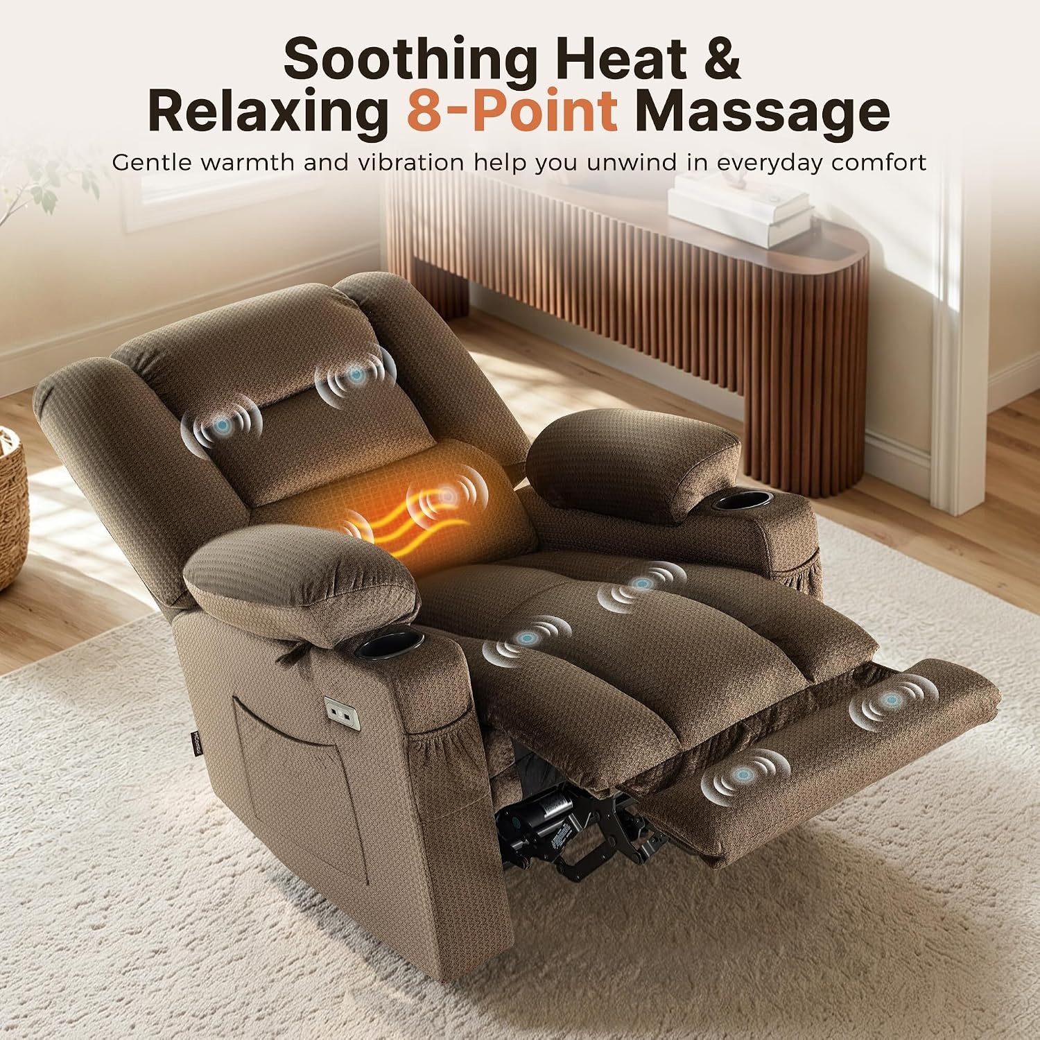 image:imageMCombo Recliner Chair for Adults Zero Gravity Recliner with Massage and Heat USB amp Type C Ports Cup Holders for Living Room PR670 Medium BrownDark Brown