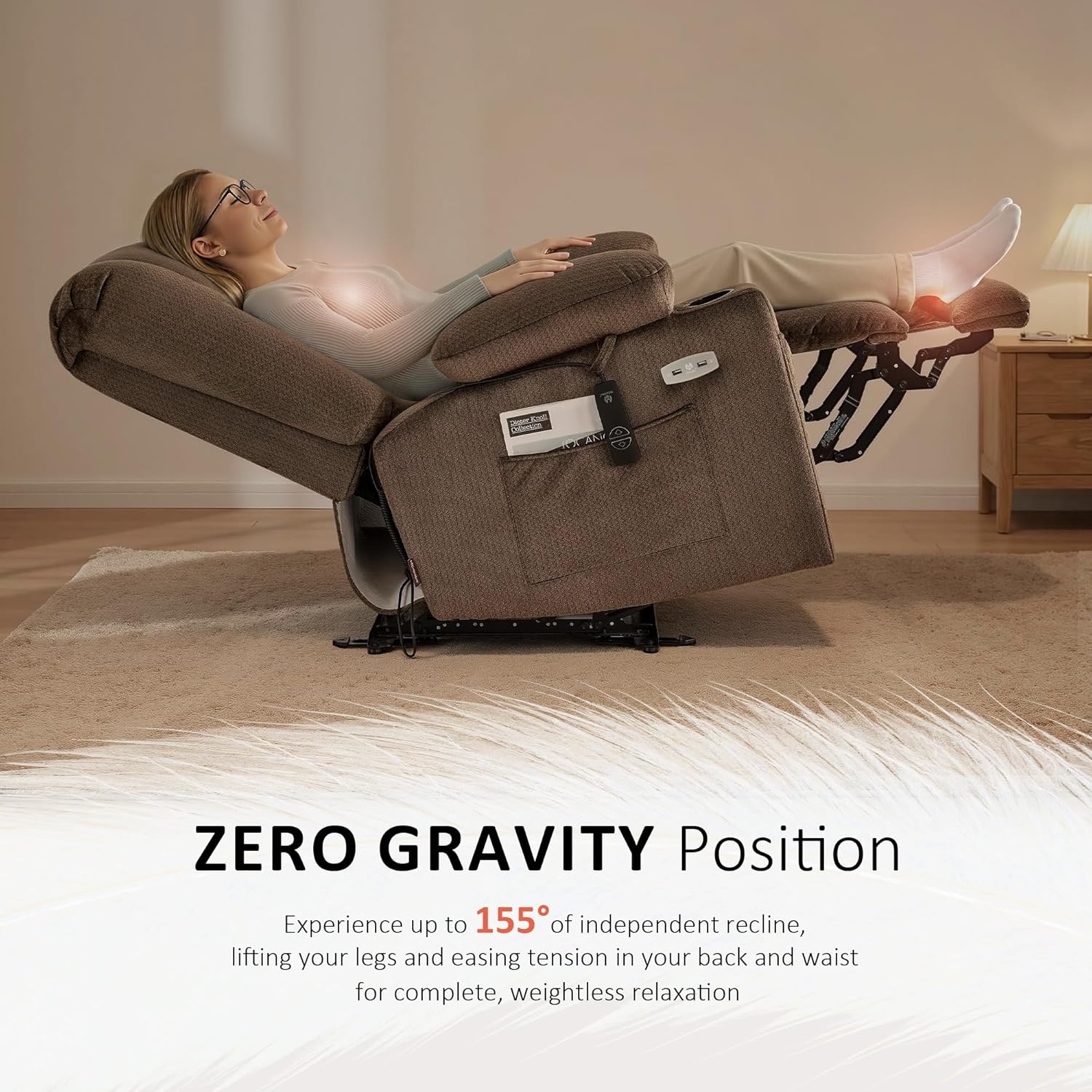 image:imageMCombo Recliner Chair for Adults Zero Gravity Recliner with Massage and Heat USB amp Type C Ports Cup Holders for Living Room PR670 Medium BrownDark Brown