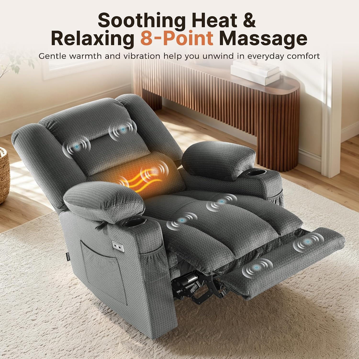 image:imageMCombo Recliner Chair for Adults Zero Gravity Recliner with Massage and Heat USB amp Type C Ports Cup Holders for Living Room PR670 Medium BrownGrey