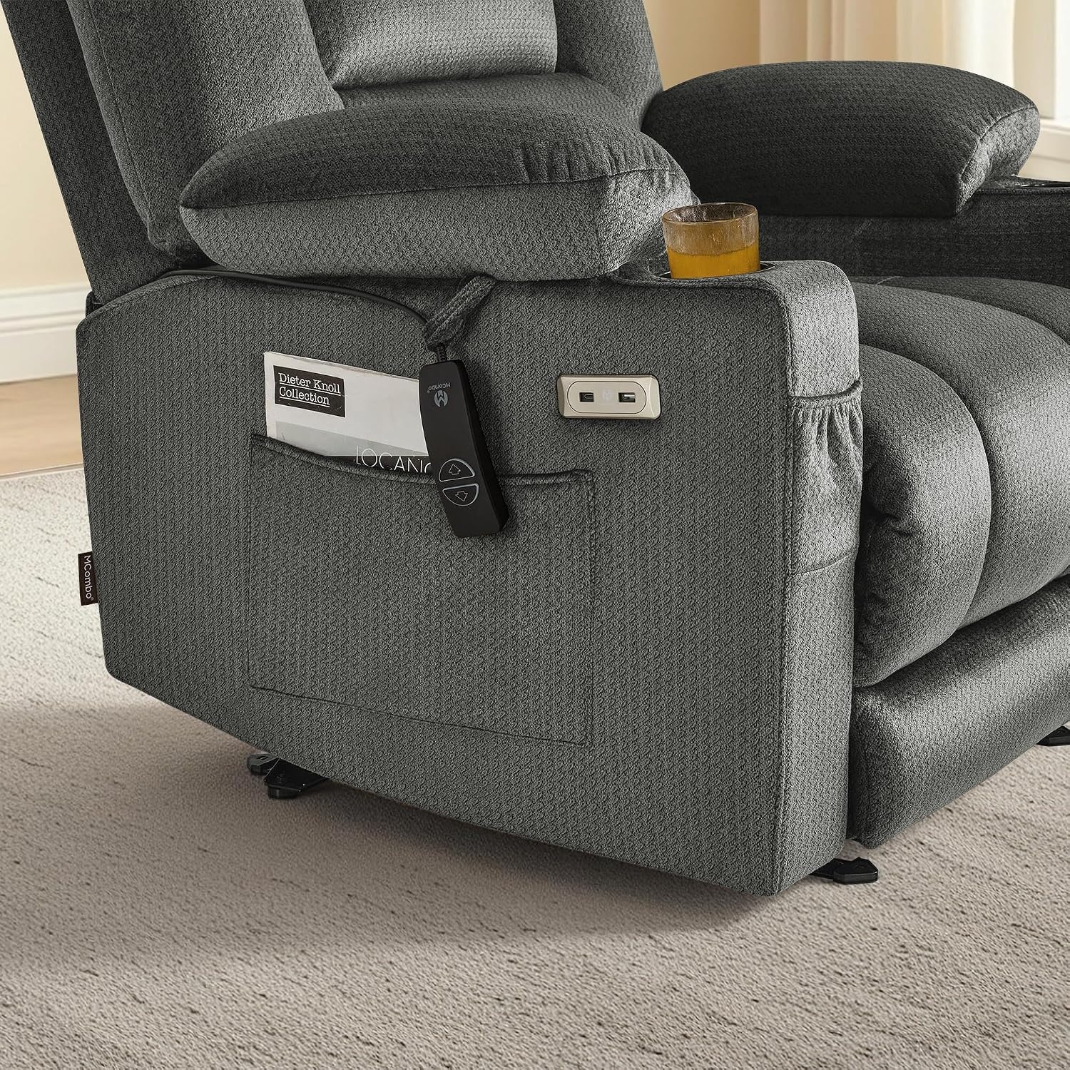 image:imageMCombo Recliner Chair for Adults Zero Gravity Recliner with Massage and Heat USB amp Type C Ports Cup Holders for Living Room PR670 Medium BrownGrey