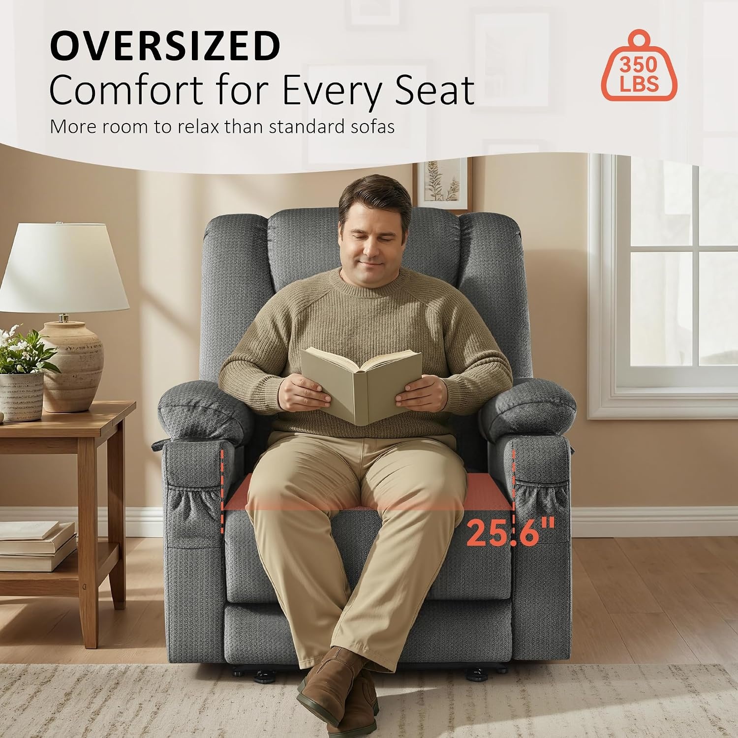 image:imageMCombo Recliner Chair for Adults Zero Gravity Recliner with Massage and Heat USB amp Type C Ports Cup Holders for Living Room PR670 Medium BrownGrey