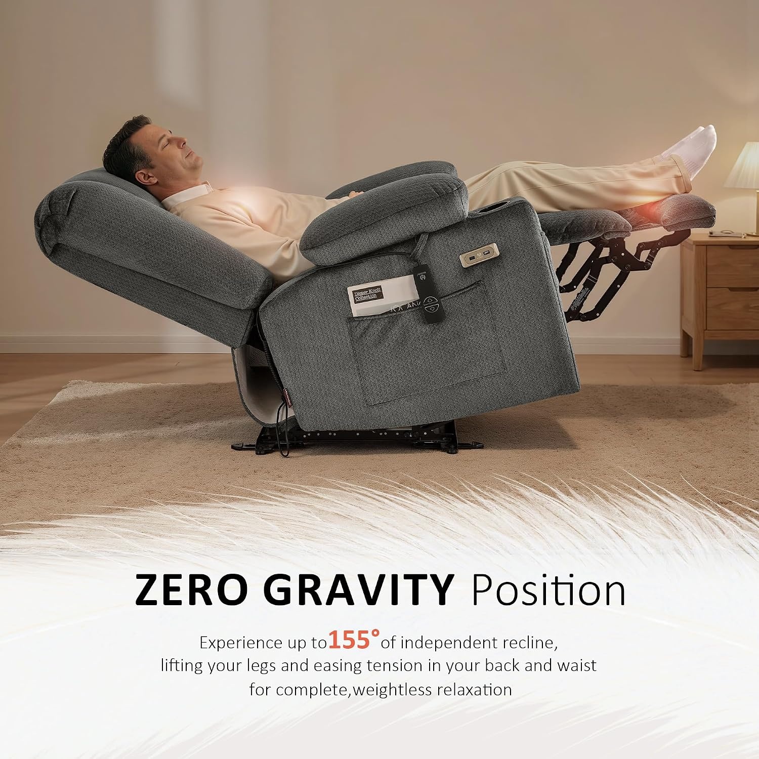 image:imageMCombo Recliner Chair for Adults Zero Gravity Recliner with Massage and Heat USB amp Type C Ports Cup Holders for Living Room PR670 Medium BrownGrey