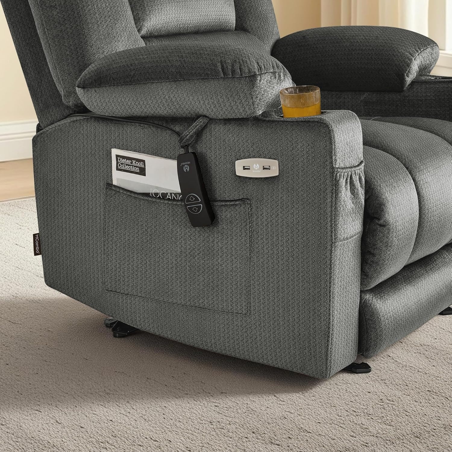 image:imageMCombo Recliner Chair for Adults Zero Gravity Recliner with Massage and Heat USB amp Type C Ports Cup Holders for Living Room PR670 Medium BrownGrey