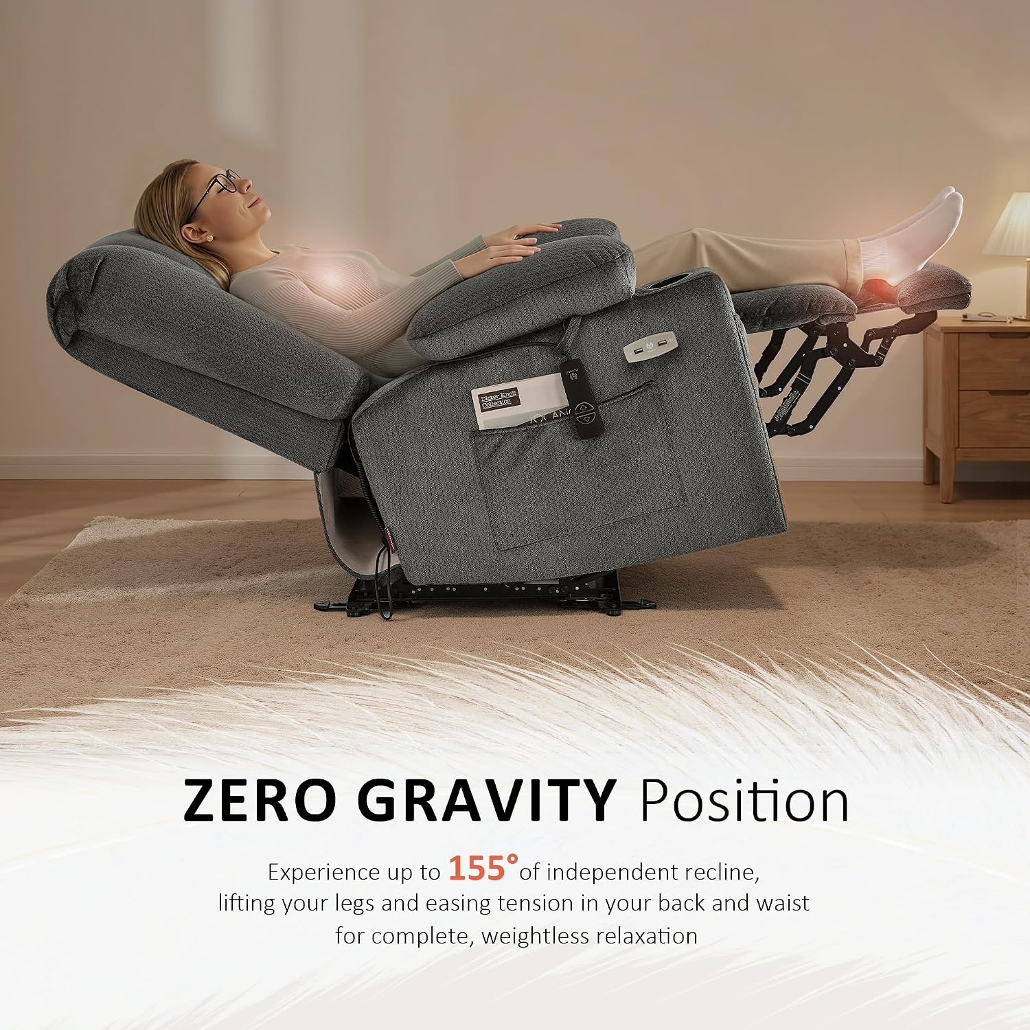 image:imageMCombo Recliner Chair for Adults Zero Gravity Recliner with Massage and Heat USB amp Type C Ports Cup Holders for Living Room PR670 Medium BrownGrey