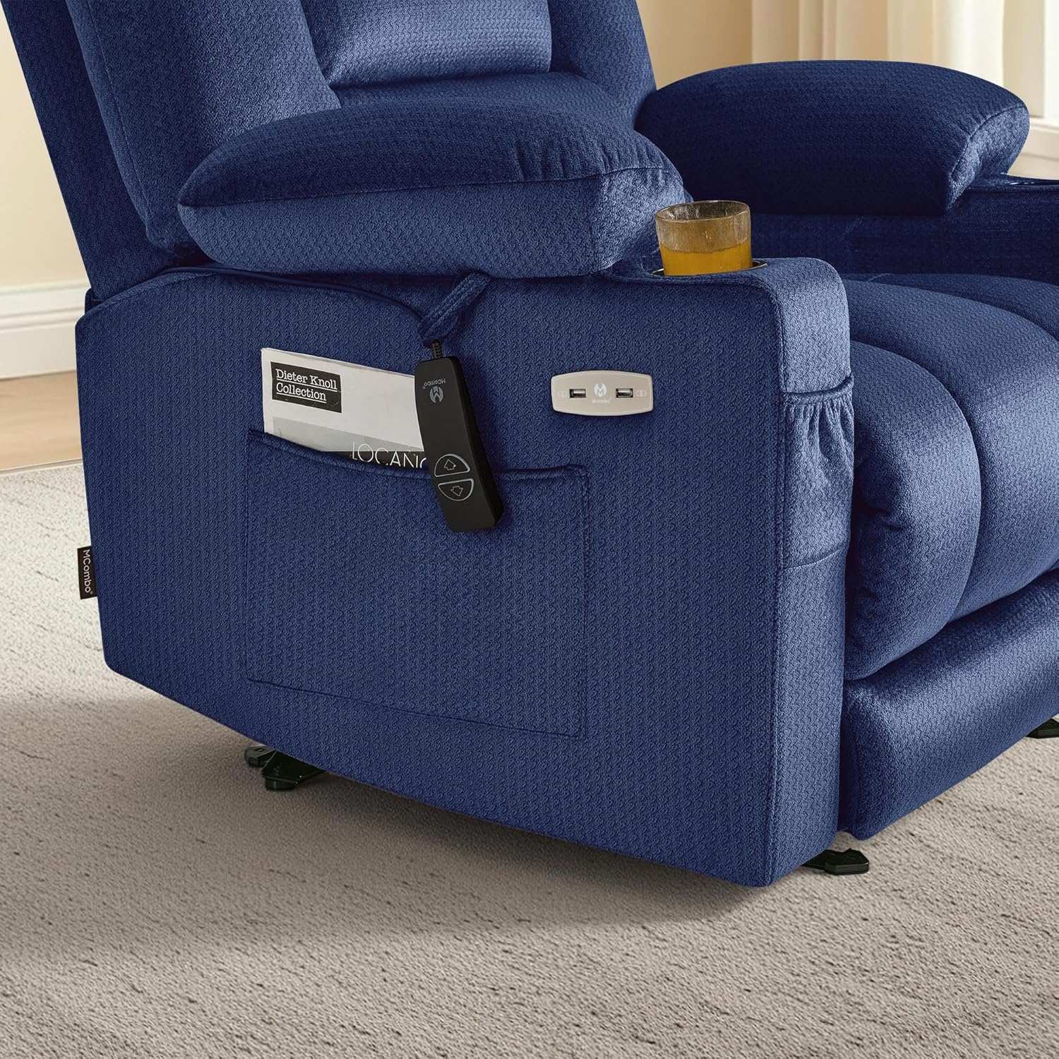 image:imageMCombo Recliner Chair for Adults Zero Gravity Recliner with Massage and Heat USB amp Type C Ports Cup Holders for Living Room PR670 Medium BrownNavy Blue