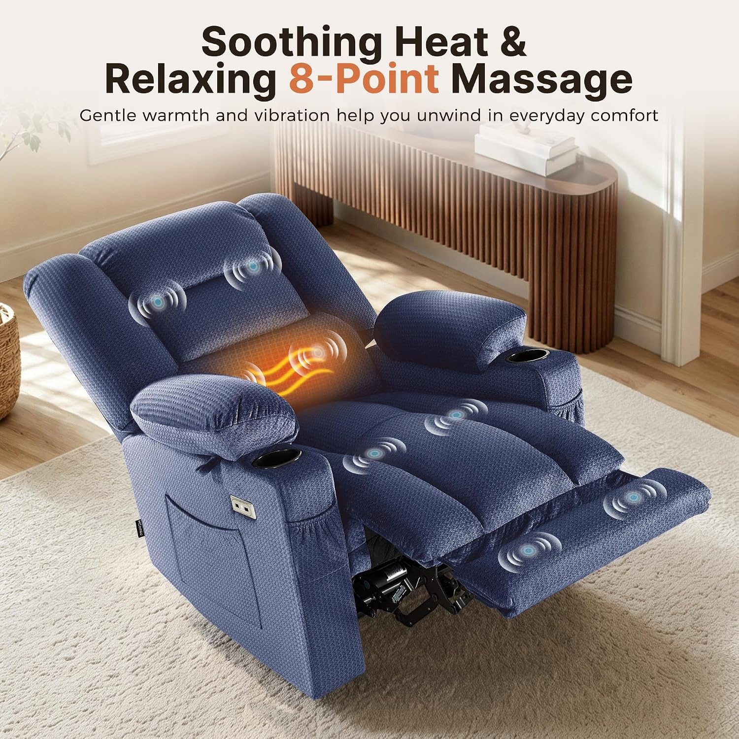 image:imageMCombo Recliner Chair for Adults Zero Gravity Recliner with Massage and Heat USB amp Type C Ports Cup Holders for Living Room PR670 Medium BrownNavy Blue