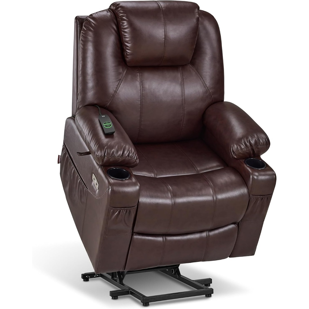 image:imageMCombo Extra Wide Power Lift Recliner Chair for Elderly Lift Chair with Heat and Massage for Big People USBampType C Ports Cup Holders Faux Leather R7045 Grey MediumWideDark Brown
