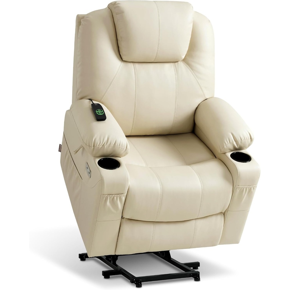 image:imageMCombo Extra Wide Power Lift Recliner Chair for Elderly Lift Chair with Heat and Massage for Big People USBampType C Ports Cup Holders Faux Leather R7045 Grey MediumWideCream White