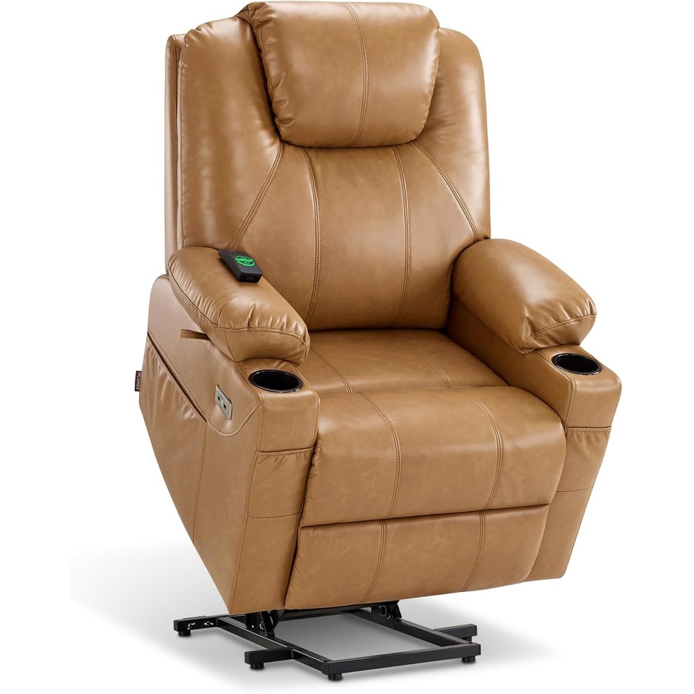 image:imageMCombo Extra Wide Power Lift Recliner Chair for Elderly Lift Chair with Heat and Massage for Big People USBampType C Ports Cup Holders Faux Leather R7045 Grey MediumWideTawny