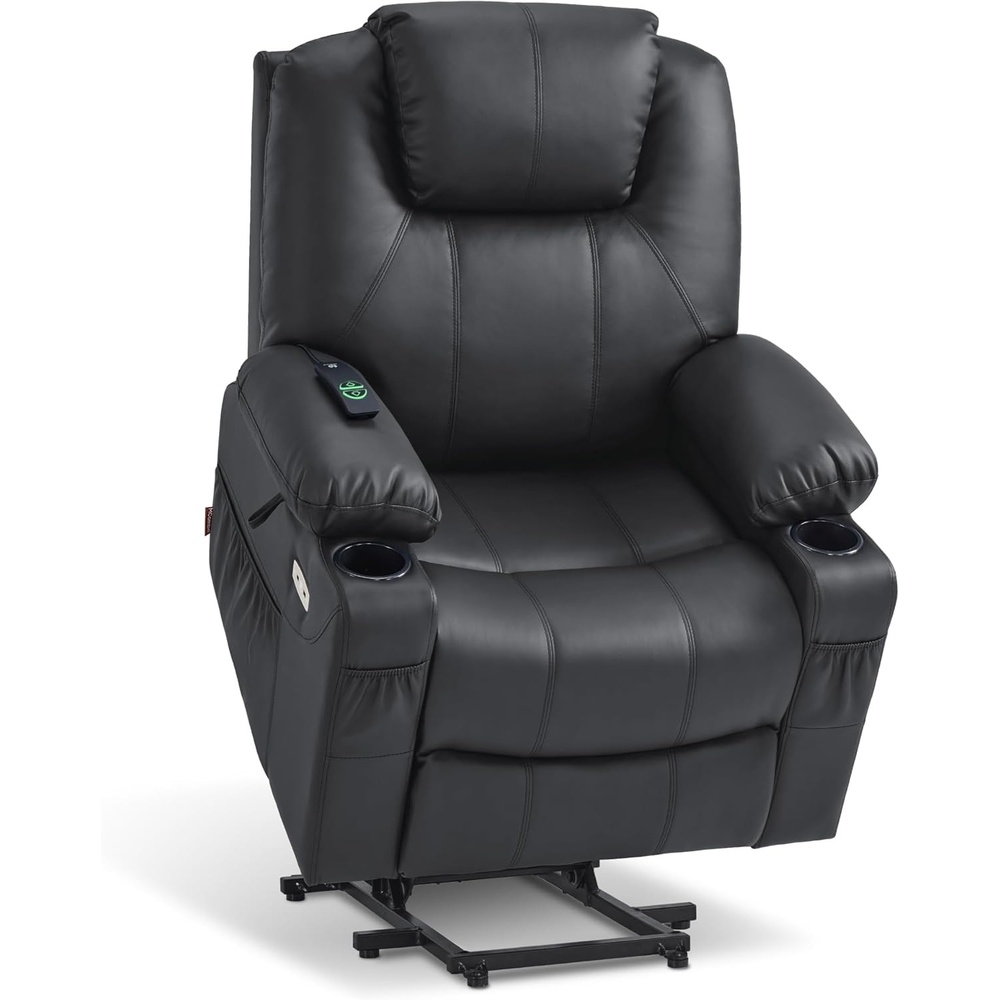 image:imageMCombo Extra Wide Power Lift Recliner Chair for Elderly Lift Chair with Heat and Massage for Big People USBampType C Ports Cup Holders Faux Leather R7045 Grey MediumWideBlack