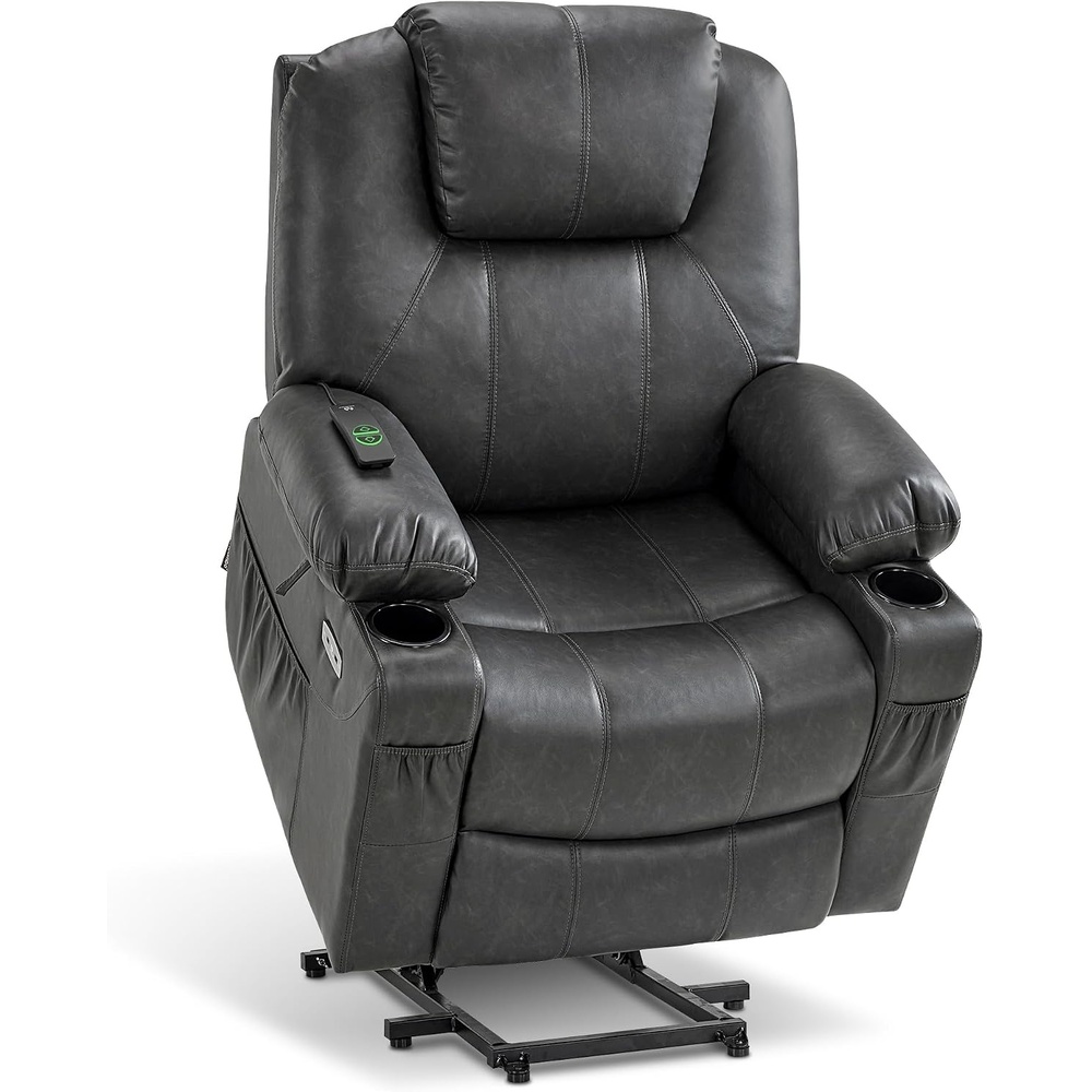 image:imageMCombo Extra Wide Power Lift Recliner Chair for Elderly Lift Chair with Heat and Massage for Big People USBampType C Ports Cup Holders Faux Leather R7045 Grey MediumWideGrey