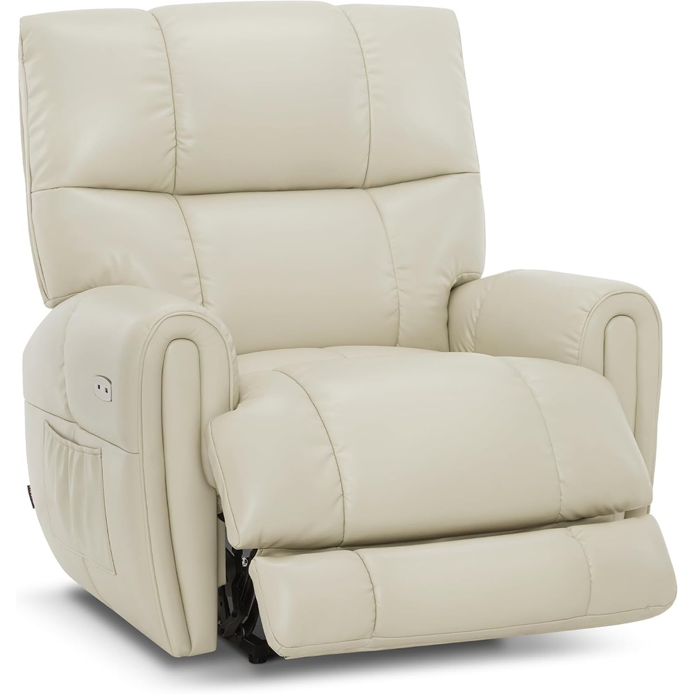 image:imageMCombo Large Lay Flat Dual Motor Power Recliner Chair with Heat and Vibration USB and Type C Ports Faux Leather Electric Recliner for Living Room Infinite Position 6199 Saddle BrownMilk White