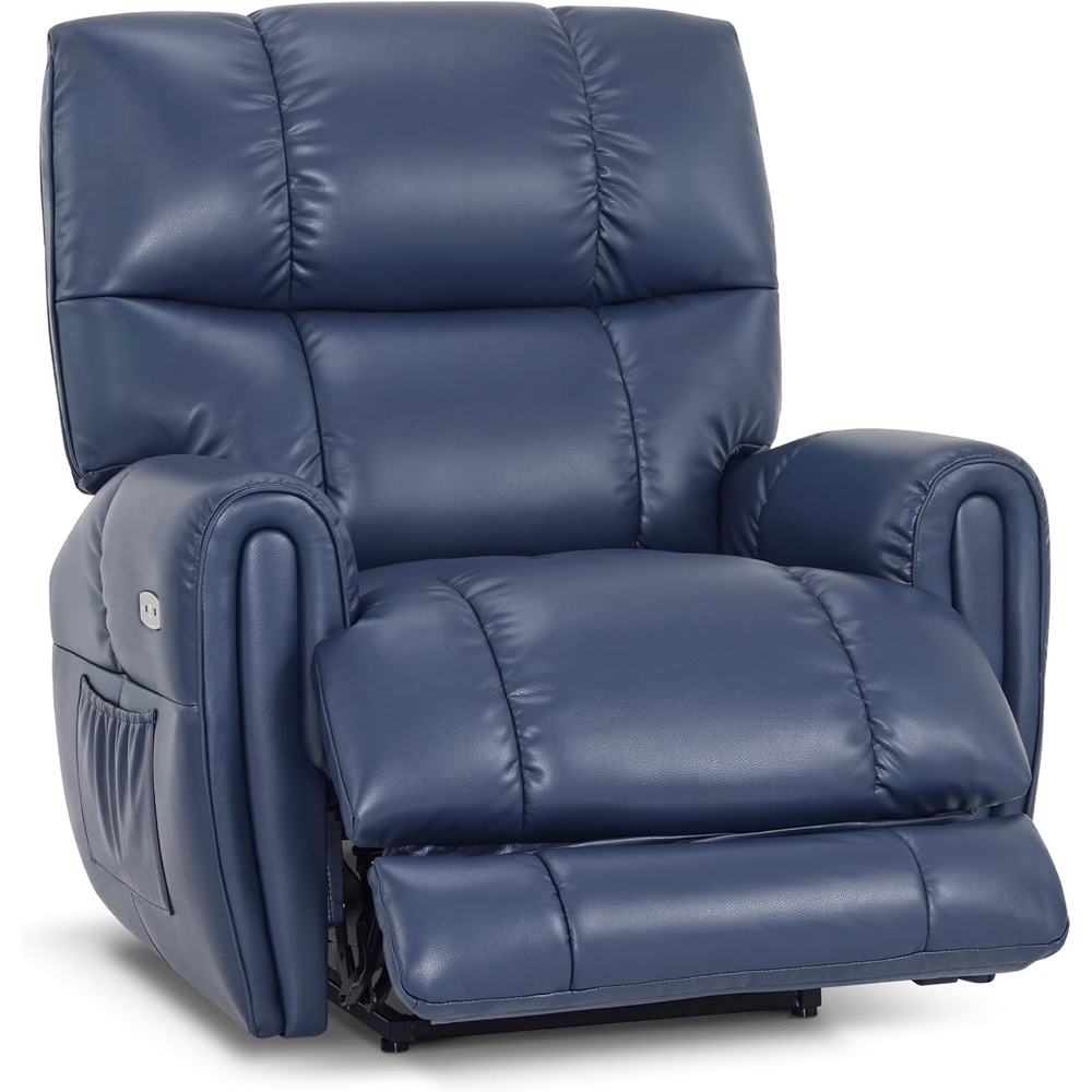 image:imageMCombo Large Lay Flat Dual Motor Power Recliner Chair with Heat and Vibration USB and Type C Ports Faux Leather Electric Recliner for Living Room Infinite Position 6199 Saddle BrownNavy Blue