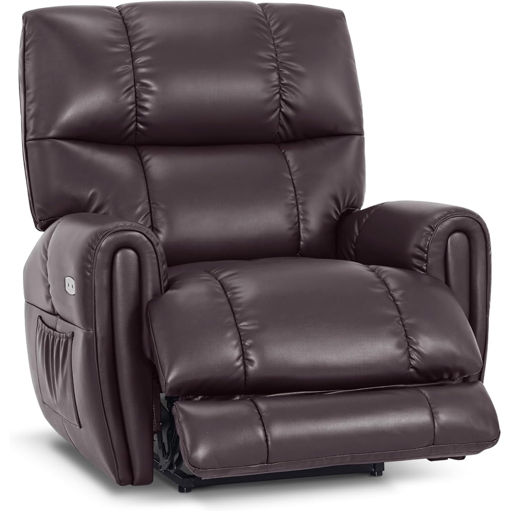 image:imageMCombo Large Lay Flat Dual Motor Power Recliner Chair with Heat and Vibration USB and Type C Ports Faux Leather Electric Recliner for Living Room Infinite Position 6199 Saddle BrownDark Brown
