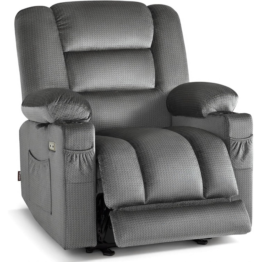 image:imageMCombo Recliner Chair for Adults Zero Gravity Recliner with Massage and Heat USB amp Type C Ports Cup Holders for Living Room PR670 Medium BrownGrey